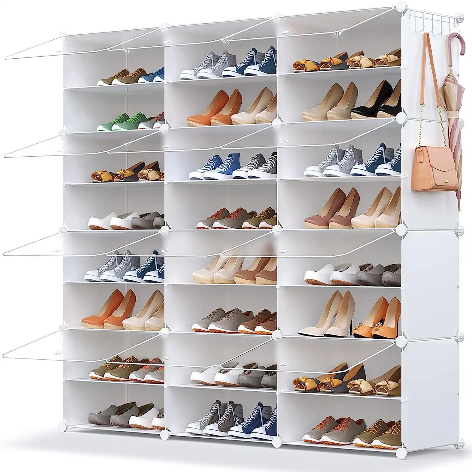 Organizador de zapatos, organizador de zapatos plegable para entrada,  zapatero de armario con puerta transparente, caja de zapatos plegable  apilable