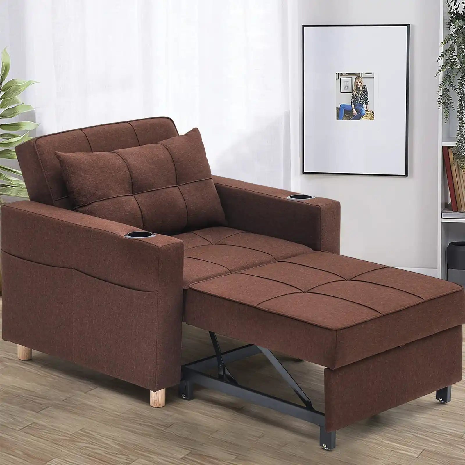 Sofá cama individual multifuncional, sofá futón plegable convertible 3 en  1, sillón reclinable ajustable con respaldo ajustable para sala de estar