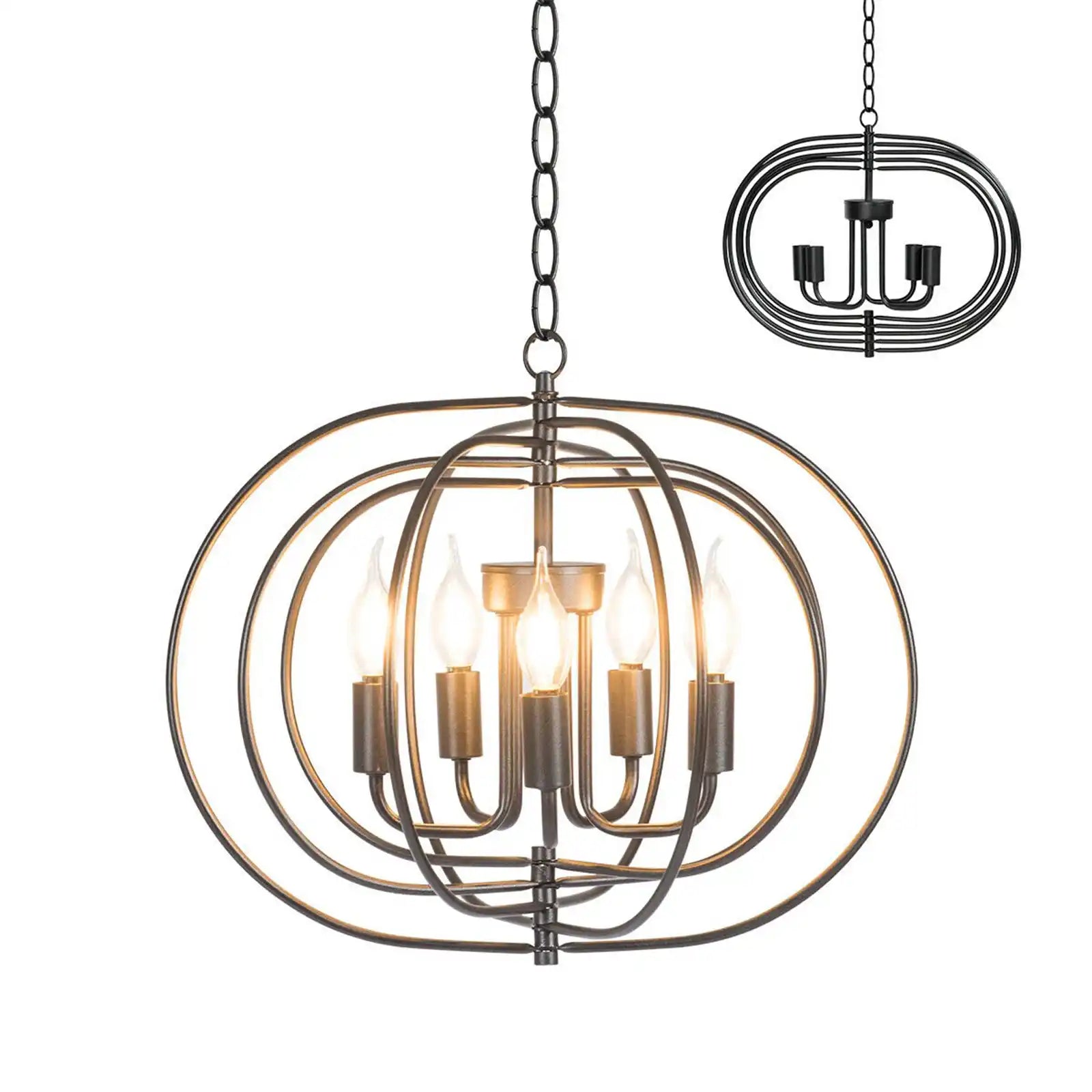 16'' 5-Light Metal Pendant Chandelier w/ Iron Chain Pivoting Interlocking Rings