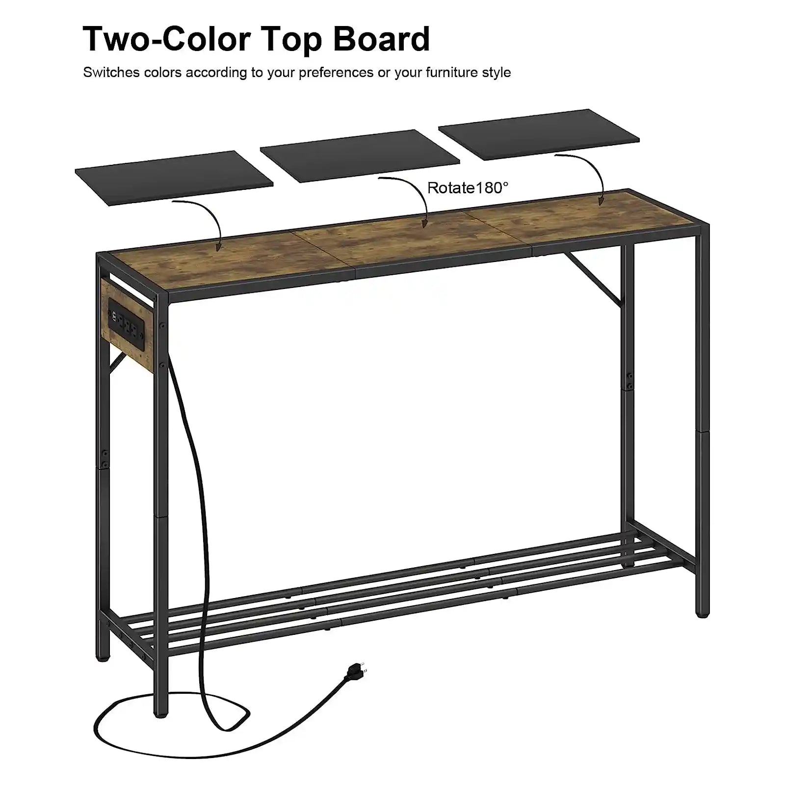 Mesa consola de 41,7 pulgadas con estación de carga, mesa de entrada de bricolaje con estante superior de dos colores, mesa de vestíbulo de pasillo, mesa de sofá estrecha para entrada, pasillo, sala de estar 