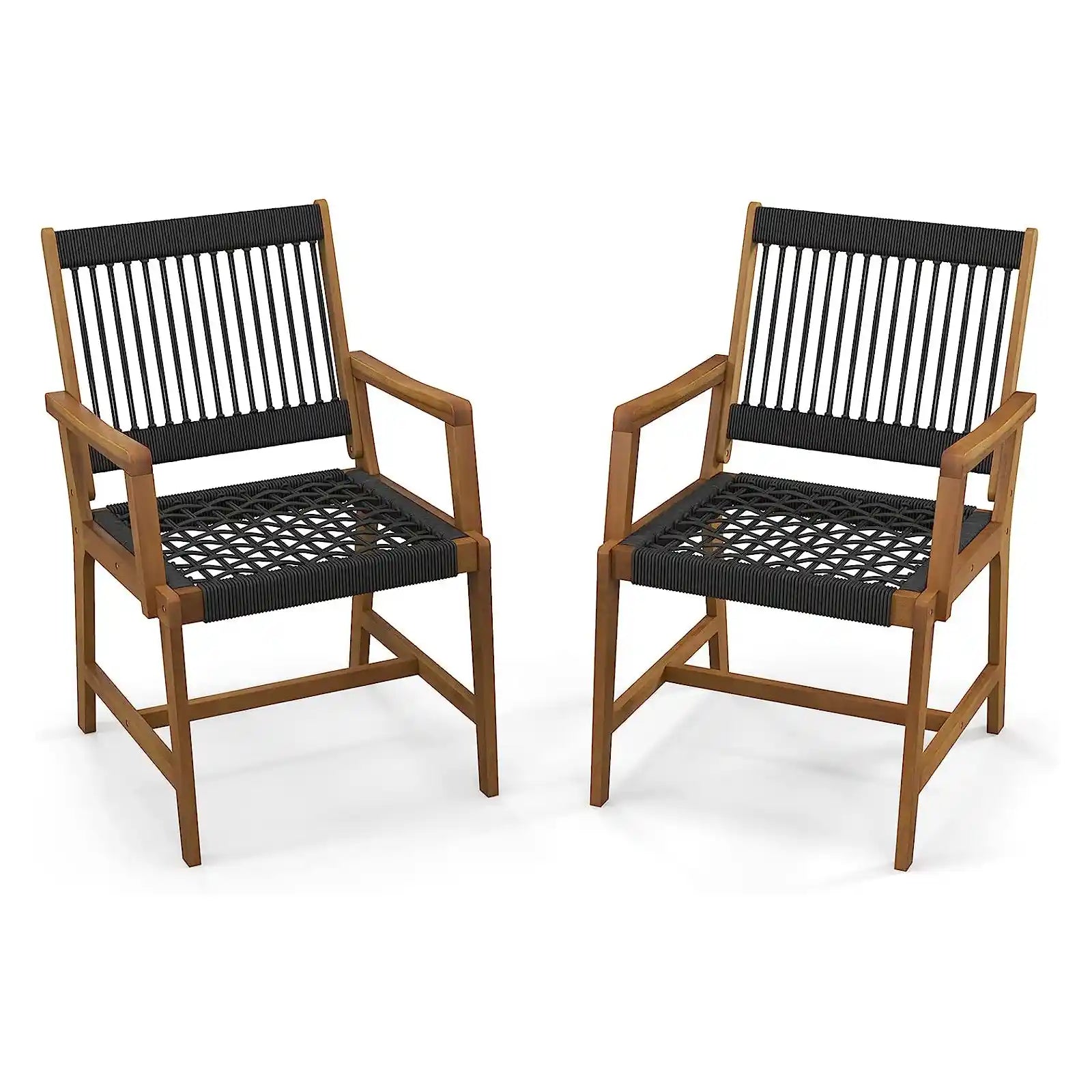 Outdoor Acacia Wood Dining Chairs Set of 4, All-Weather Rope Woven Patio Chairs with Armrests, Outdoor Armchairs for Patio, Lawn, Garden, Backyard