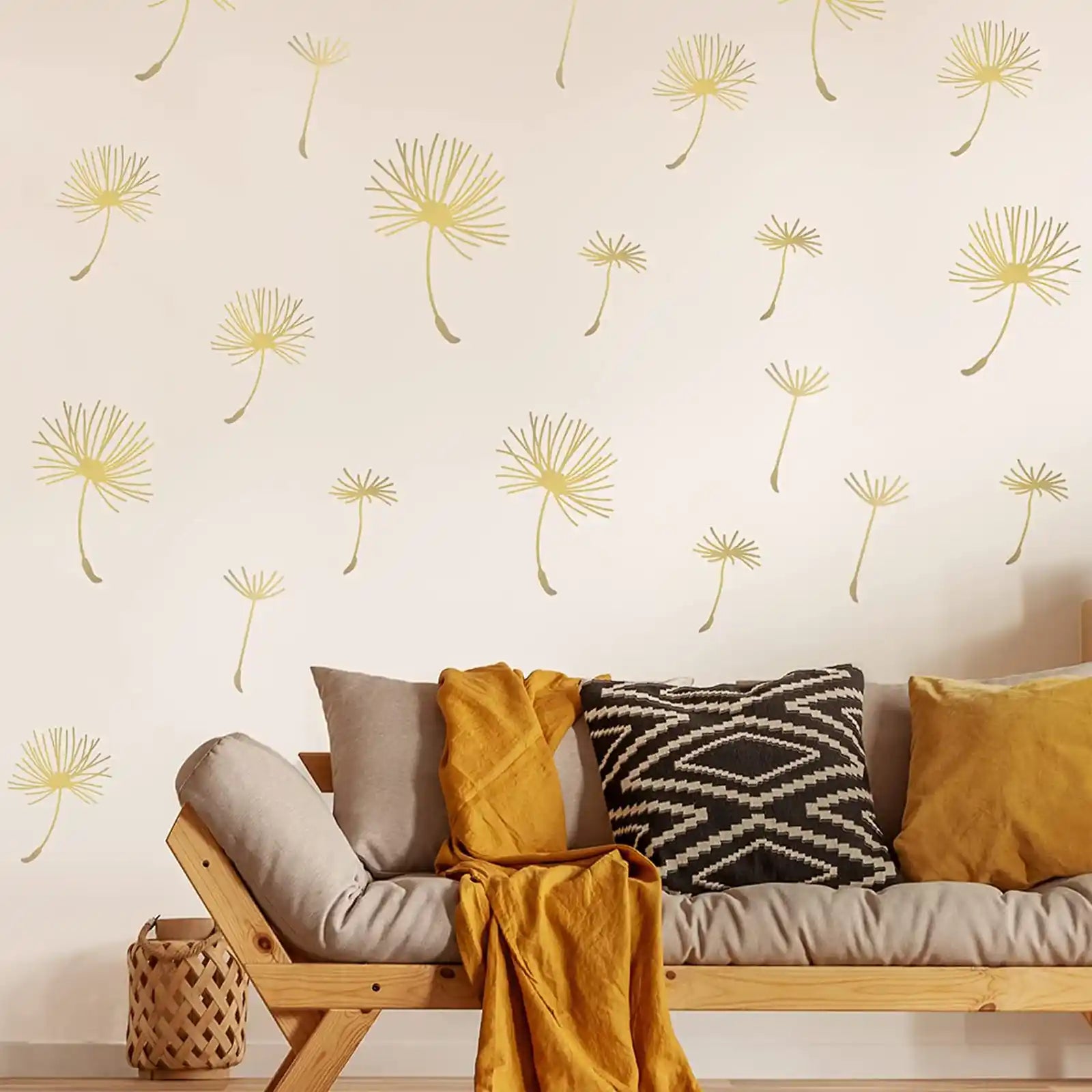 66 Pcs Wall Decals Peel and Stick Dandelion Wall Stickers Metallic Flower Murals Floral Wall Decor Sticker Wall Art Stickers for Bedroom Bathroom Living Room Nursery Office Decor