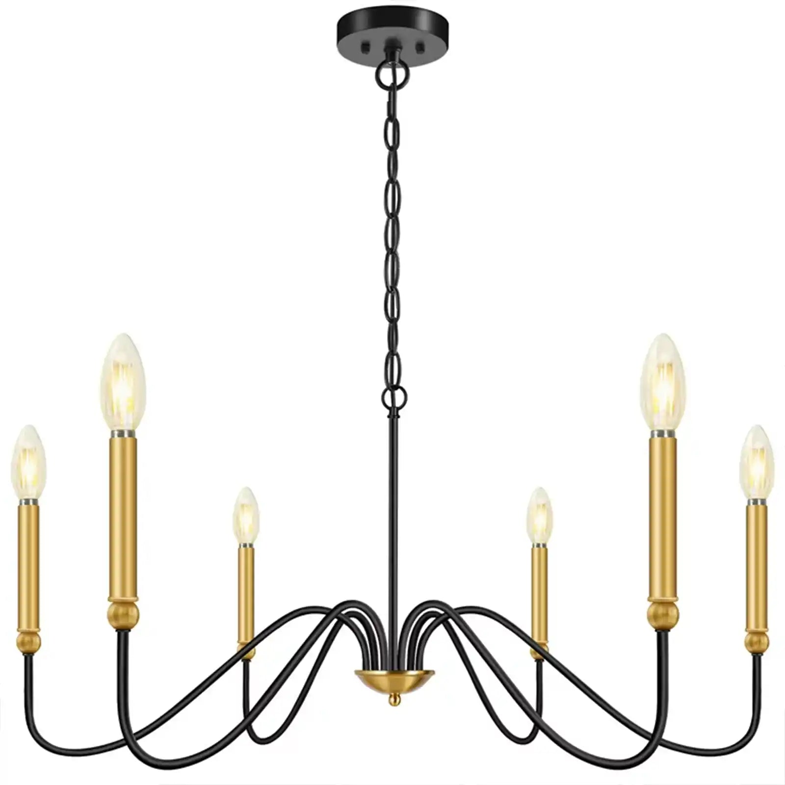 6-Light Farmhouse Chandelier, Industrial Iron Chandelier Lighting, Dimmable Classic Candle Pendant Light Fixture for Dining Room Bedroom Kitchen Island