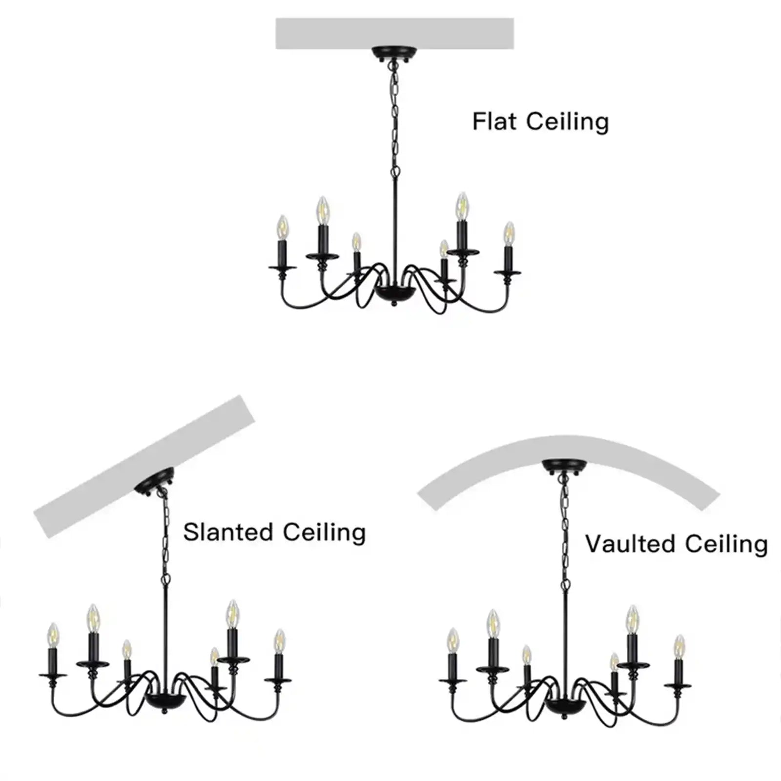 Lámpara de araña de 6 luces, iluminación de araña de hierro industrial, lámpara colgante de techo de vela clásica para vestíbulo, sala de estar, isla de cocina, comedor, dormitorio, negro 