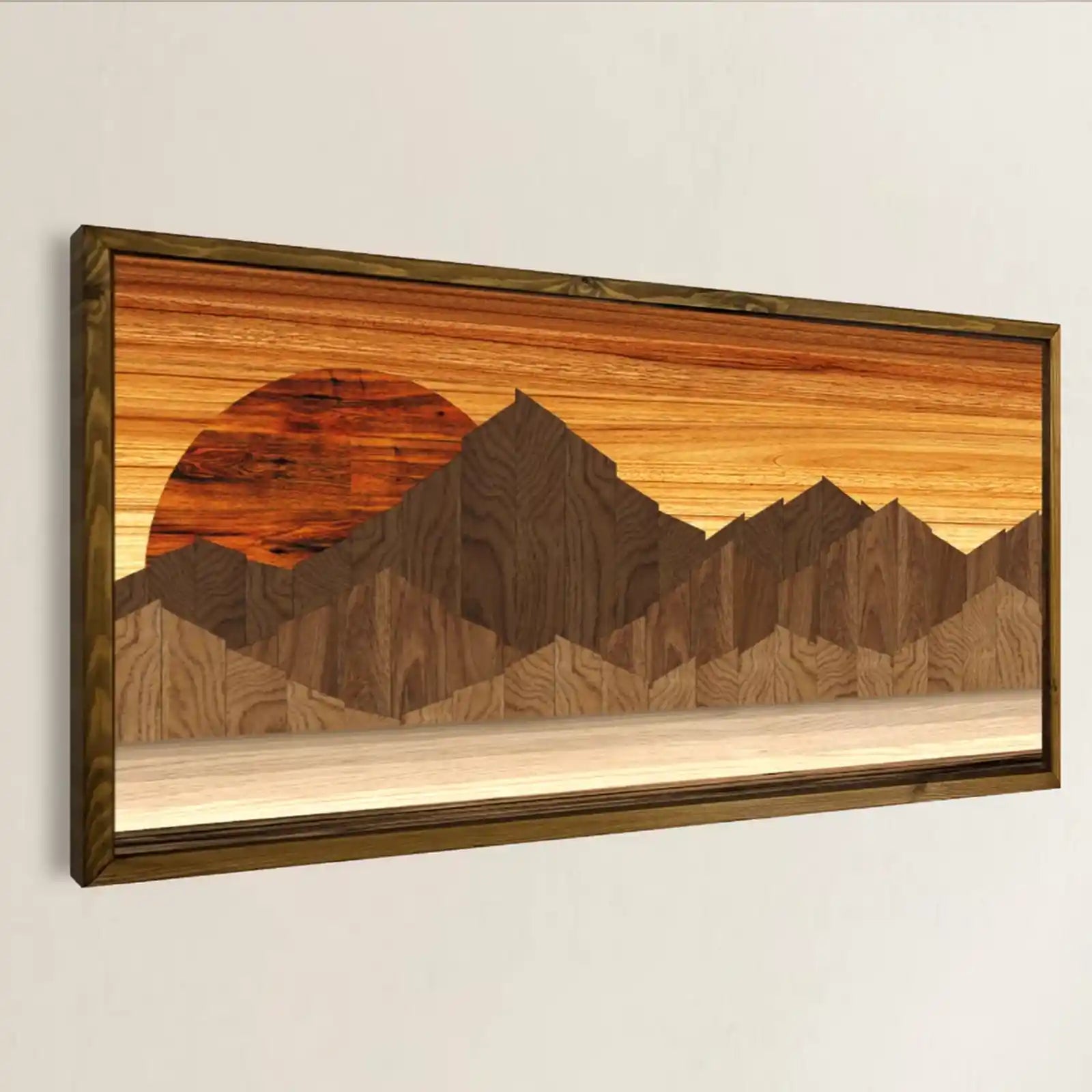 Arte de pared de montaña impreso en madera, arte de pared grande, decoración boho de arte de pared minimalista, regalo para él, arte de pared de madera, decoración de madera
