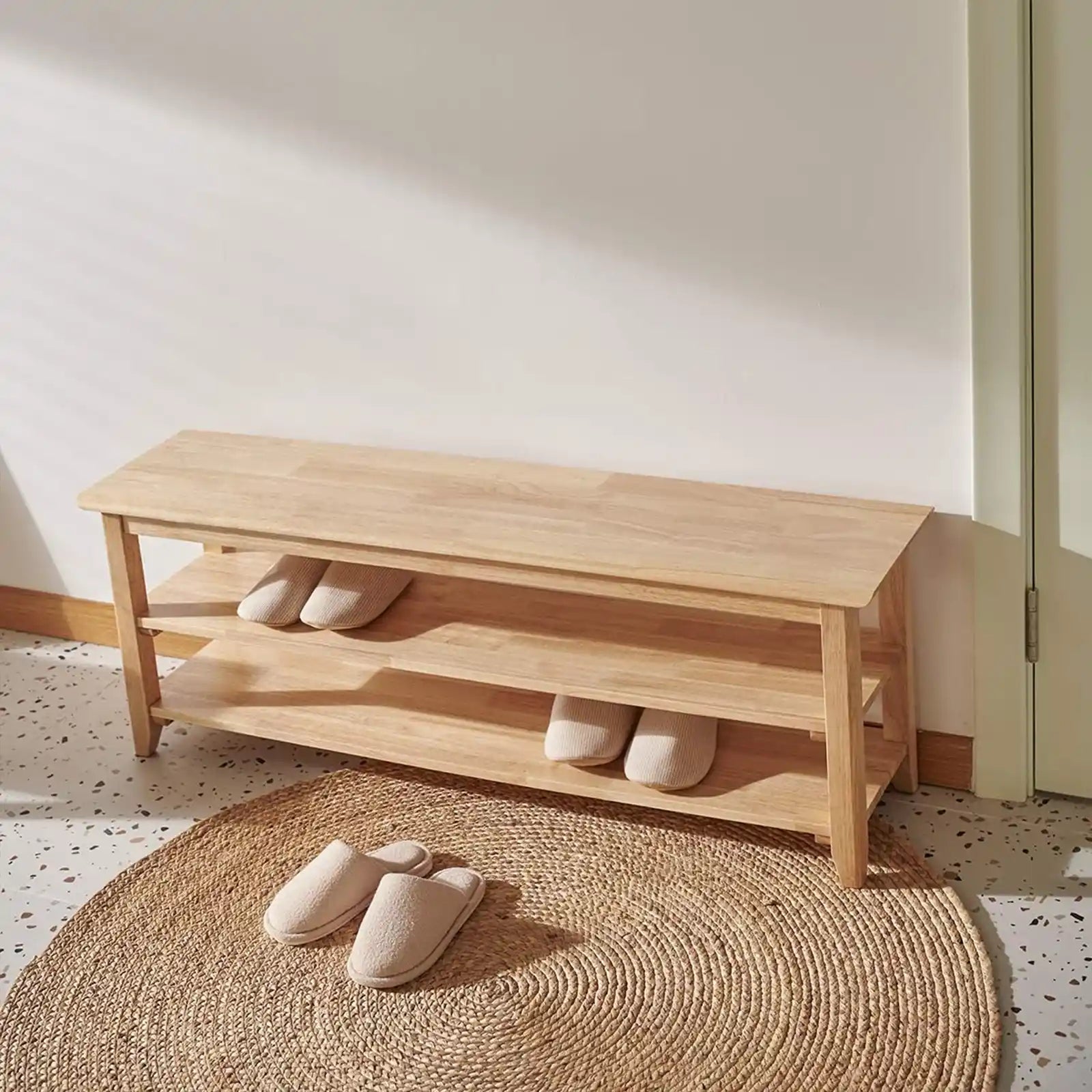 Storage Bench Wooden Shoe Bench Simple Style Wood Entryway Bench Shoe Rack