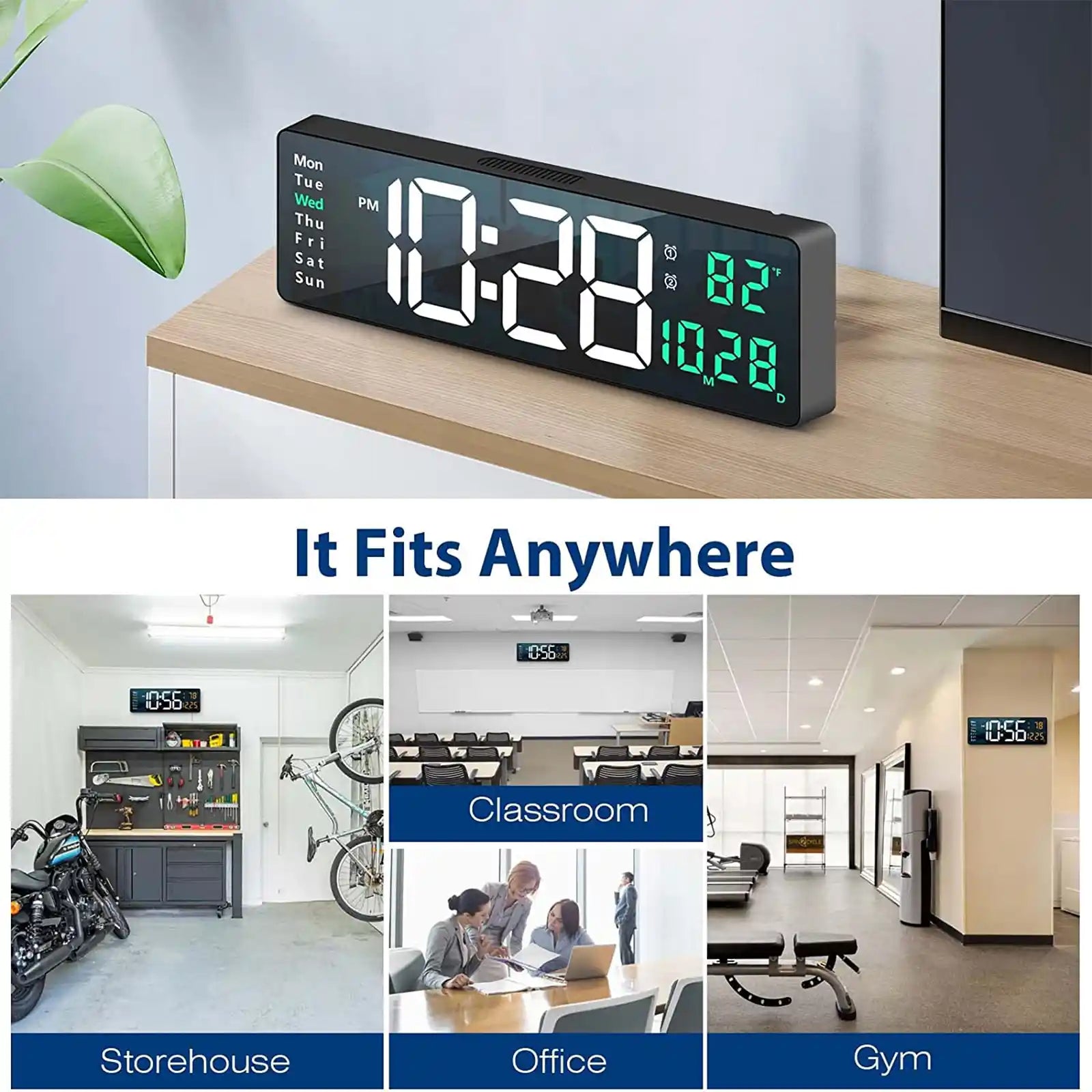 Reloj de pared digital con pantalla grande, relojes de pared grandes de 16 pulgadas con control remoto para sala de estar, gimnasio, tienda, almacén, oficina, decoración de garaje, atenuador de brillo automático Reloj de pared con fecha semana temperatura 