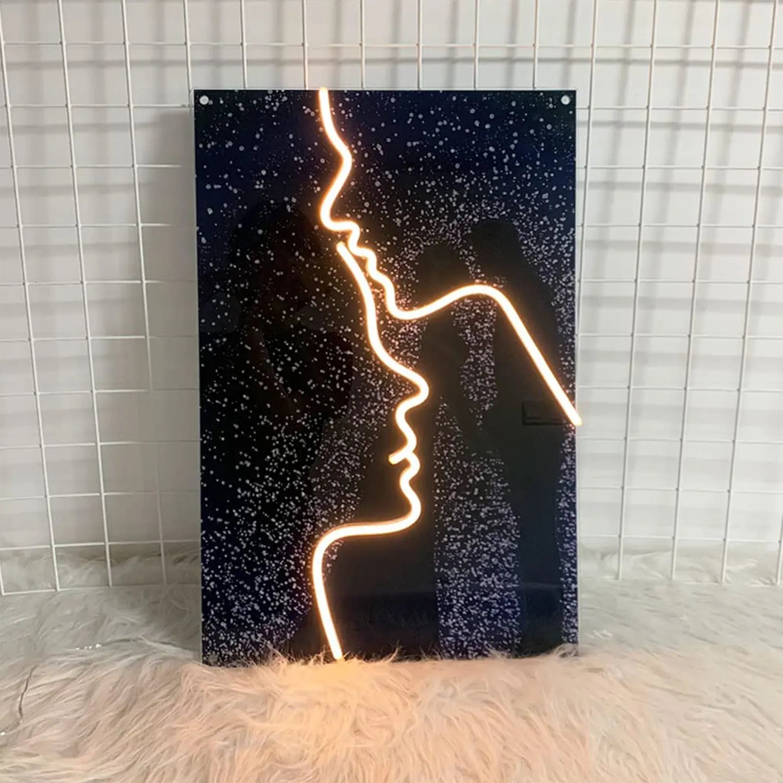 Couples Silhouette Painting Wall Art for Wedding Gifts, Dimmable LED Acrylic Frameless Glass Lighted Painting for Room Decor, Modern Kissing Couple Light Lit up your Livingroom, Office, Home Bar