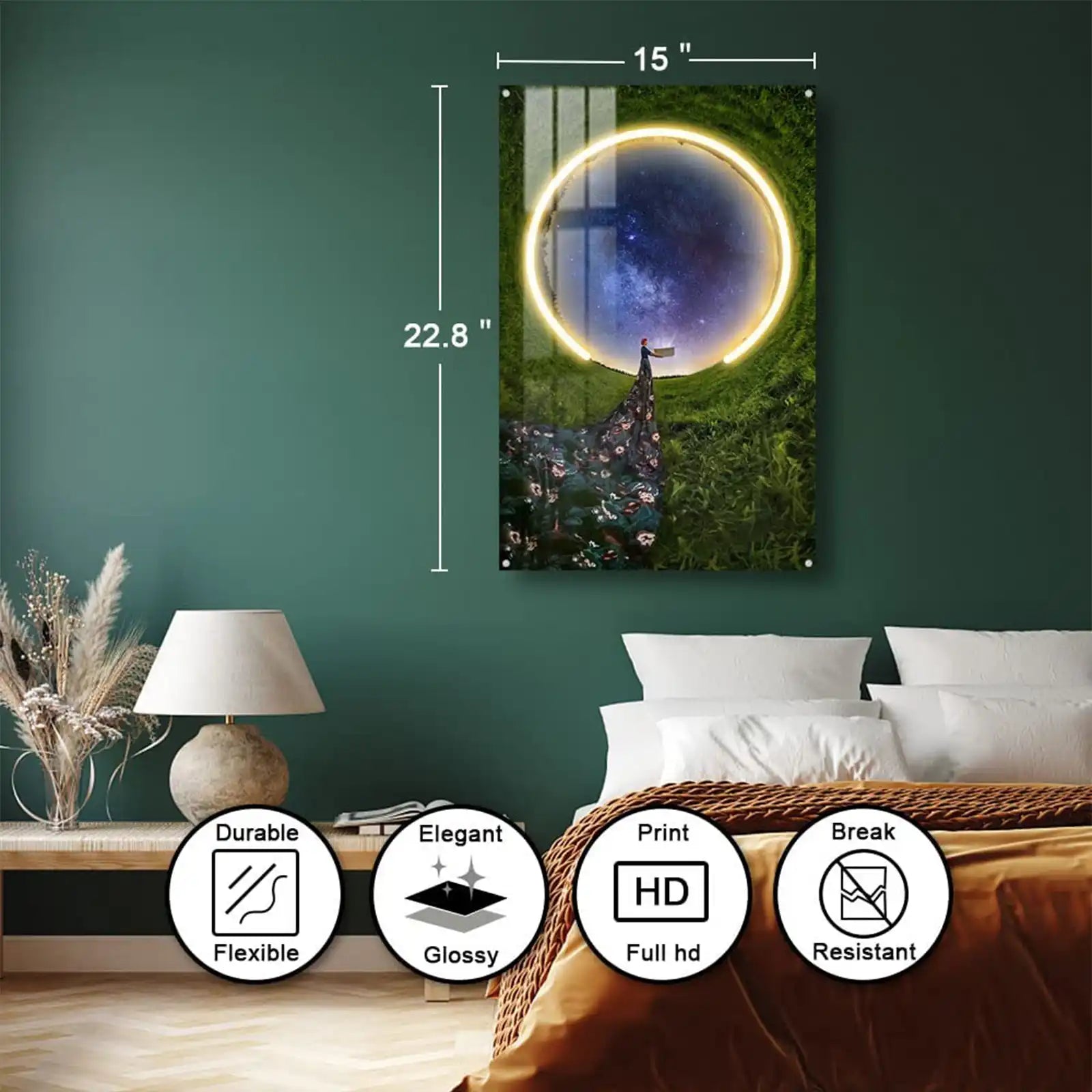 Wall Art for Living Room Frameless Glass Starry Sky Painting With LED Light for Wall Decor The Earth Space and Beauty Girl Create Modern Vibes for Home, Office, Bedroom, Coffe Shop Ready to Hang