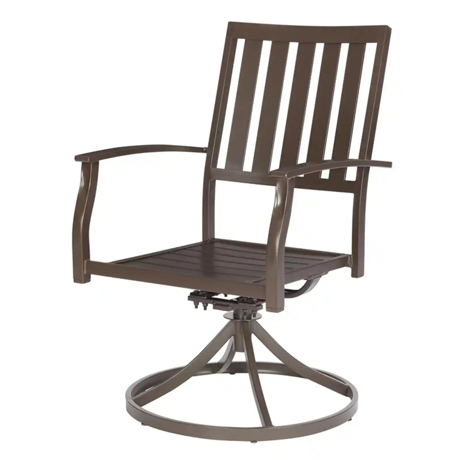 Farmhouse Brown Steel Outdoor Patio Swivel Chairs, Set of 2