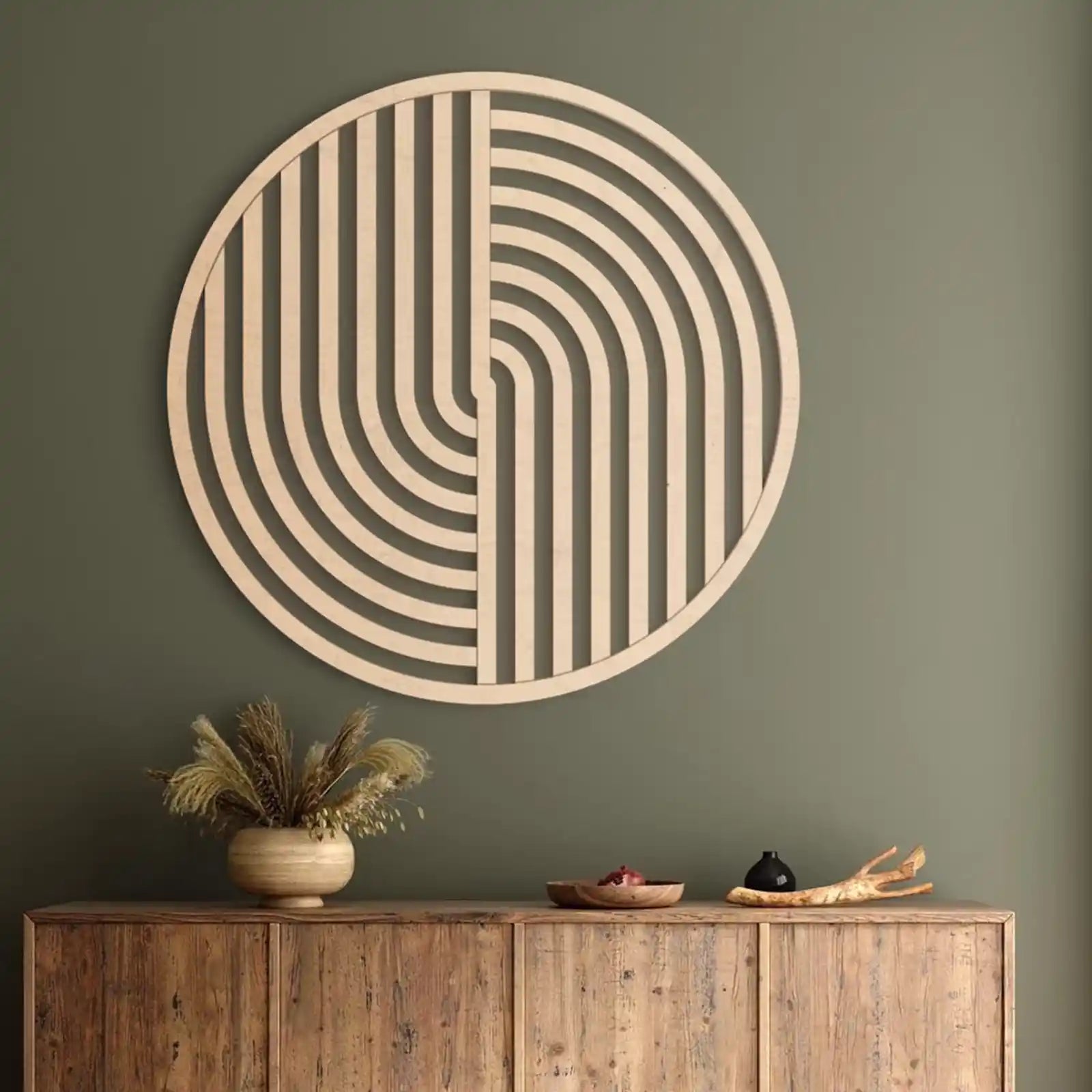 Arte de pared de madera redonda | Arte moderno de pared de madera | Decoración geométrica | Arte de pared minimalista | Arte de pared bohemio | Paneles de pared de madera abstractos