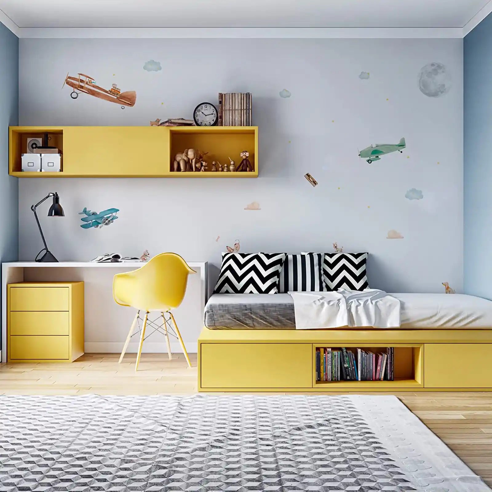 Adhesivos de pared de avión grandes para niños - Adhesivos de pared premium para niños Aviones - Adhesivo de pared creativo para habitación infantil, dormitorios - Decoración de pared de avión para bebé - Adhesivo de pared de vinilo grande 