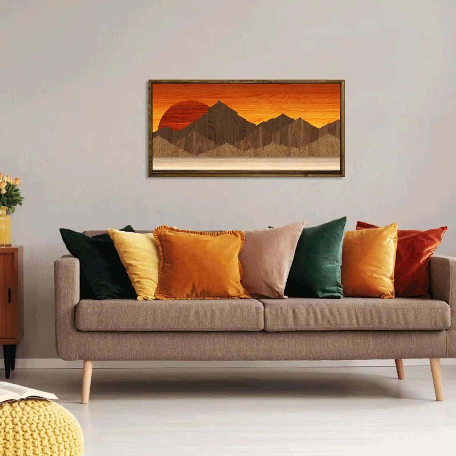 Arte de pared de montaña impreso en madera, arte de pared grande, decoración boho de arte de pared minimalista, regalo para él, arte de pared de madera, decoración de madera