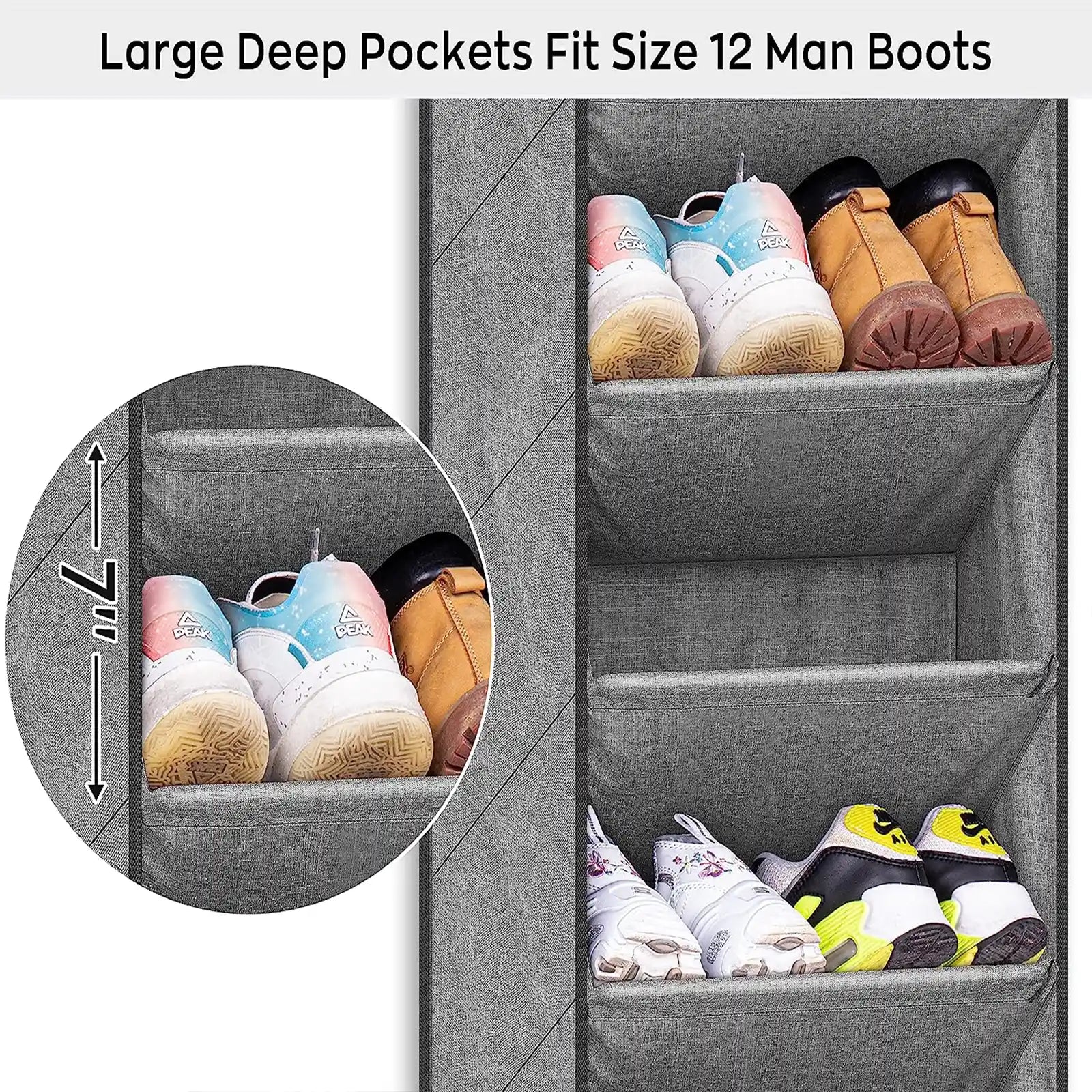 Shoe Rack for Door with Large Deep Pocket, Hanging Door Shoe Organizer for Closet Hanger, Dorm and Narrow Door Storage Shoe Holder