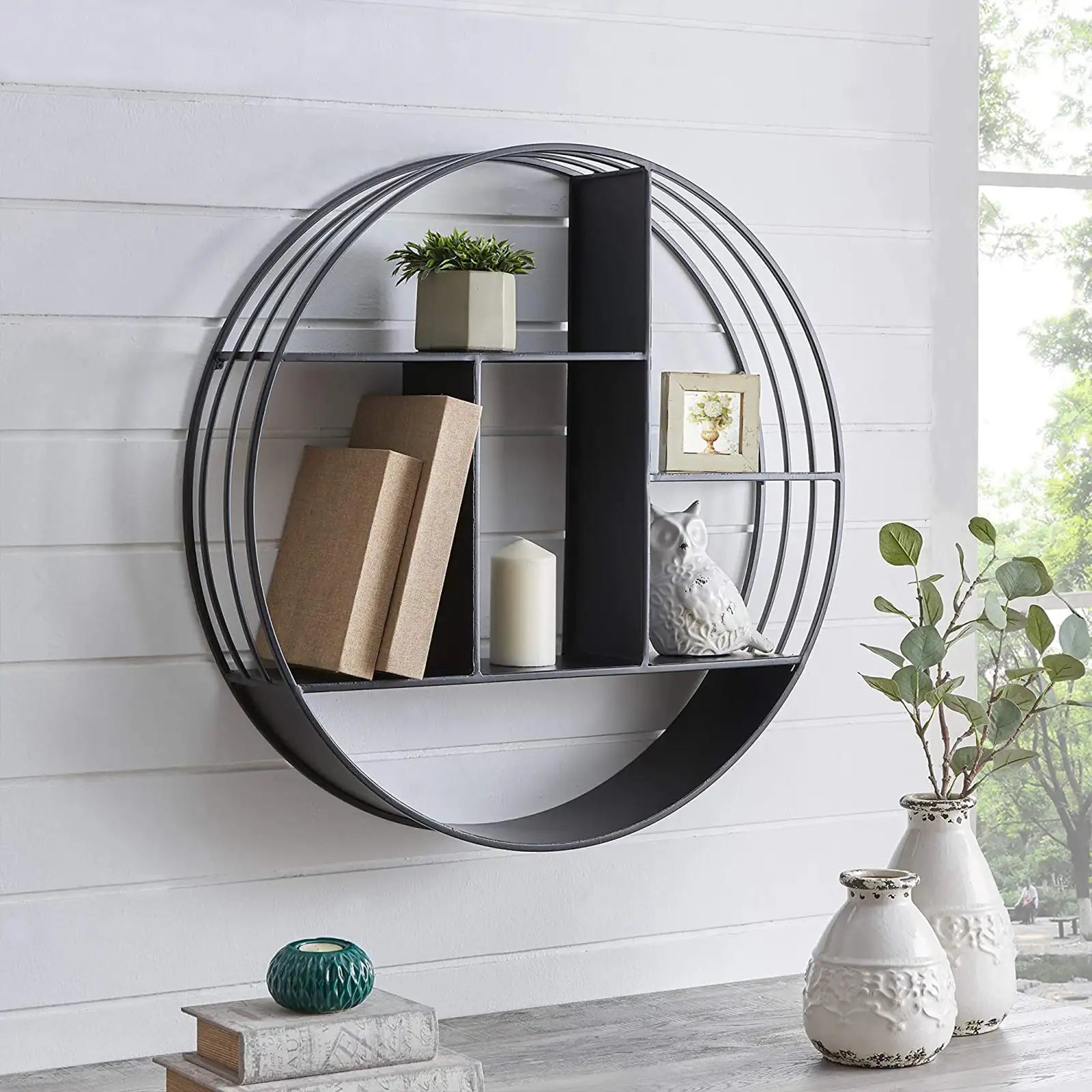 Brody Wall Shelf, Round 3 Tier Wall Mounted Floating Shelf for Bathroom, Bedroom, Living Room Decor, Metal, Industrial, 27.5 inches