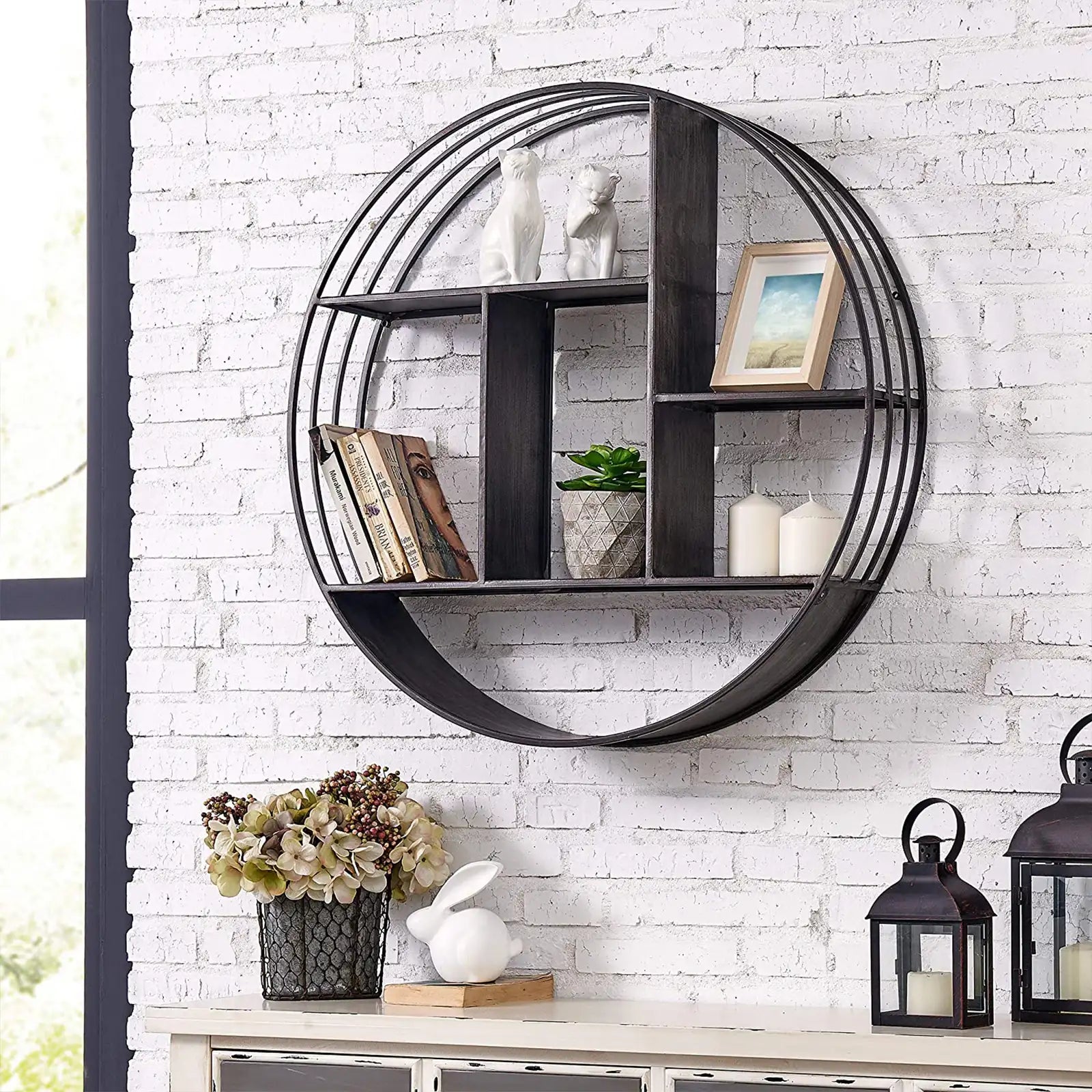 Brody Wall Shelf, Round 3 Tier Wall Mounted Floating Shelf for Bathroom, Bedroom, Living Room Decor, Metal, Industrial, 27.5 inches