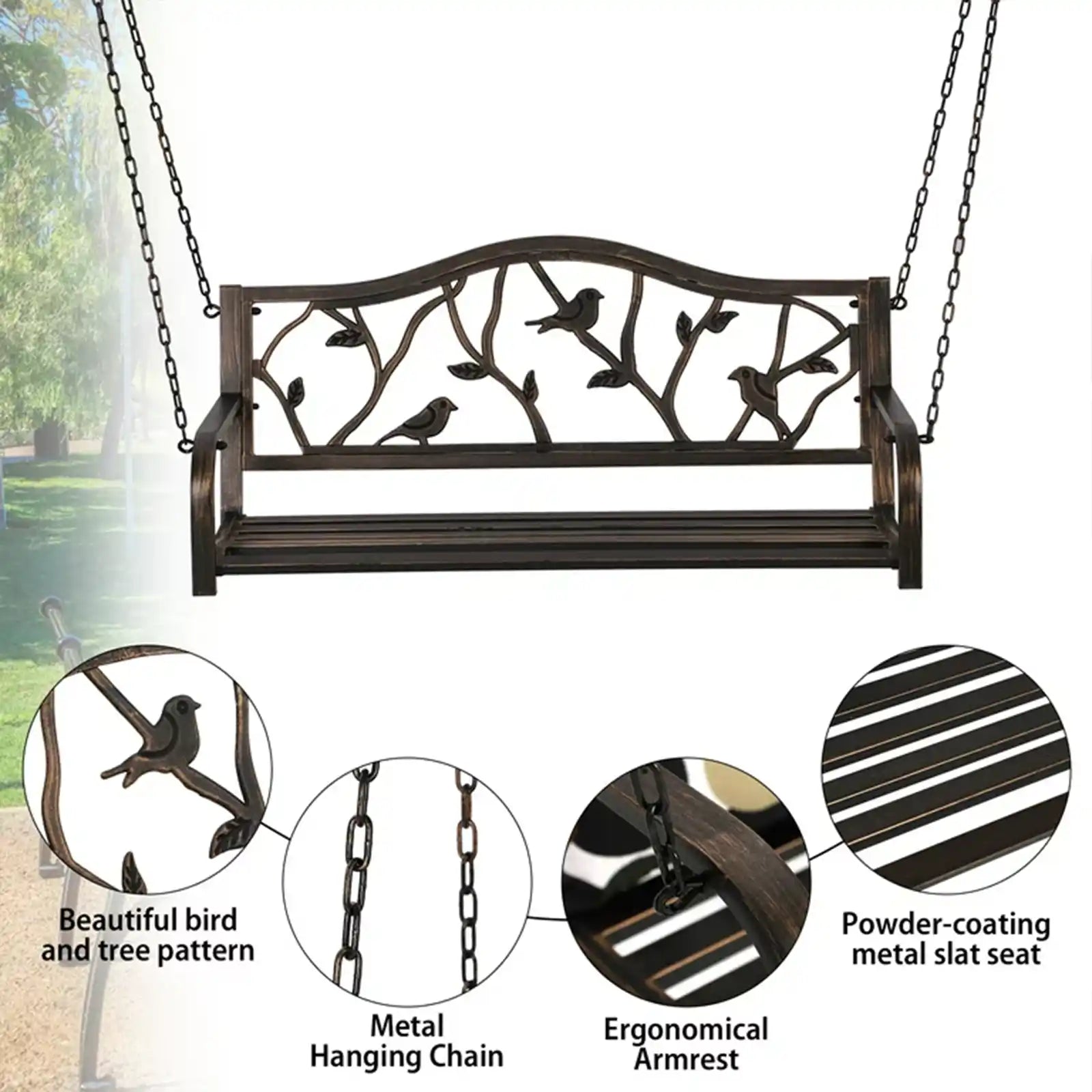 Outdoor Hanging Porch Swing Metal Bench