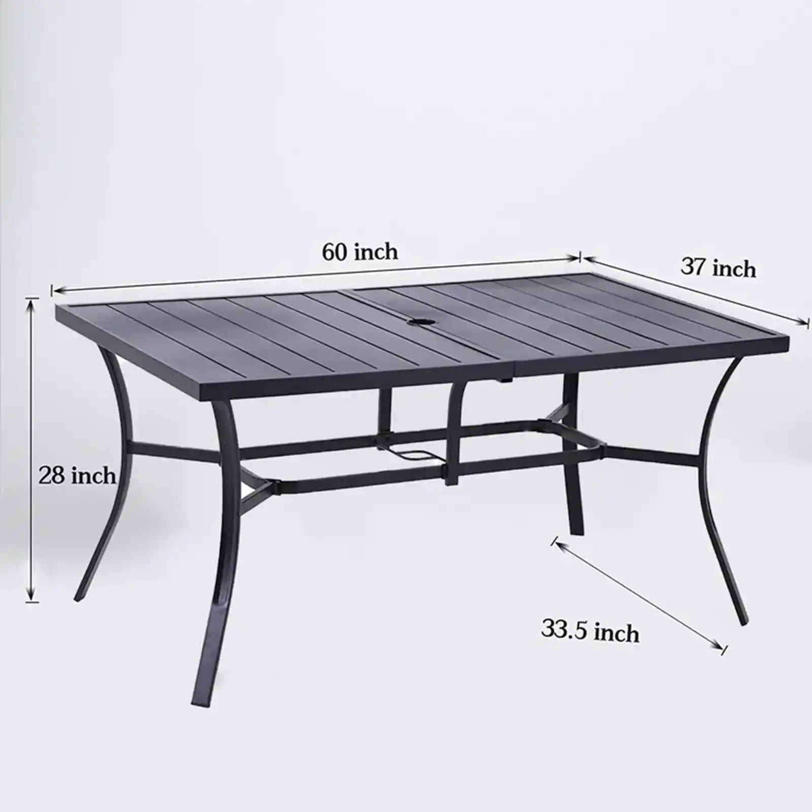 Outdoor Dining Table Patio Steel Slat Rectangle Table for 6-Person with Umbrella Hole