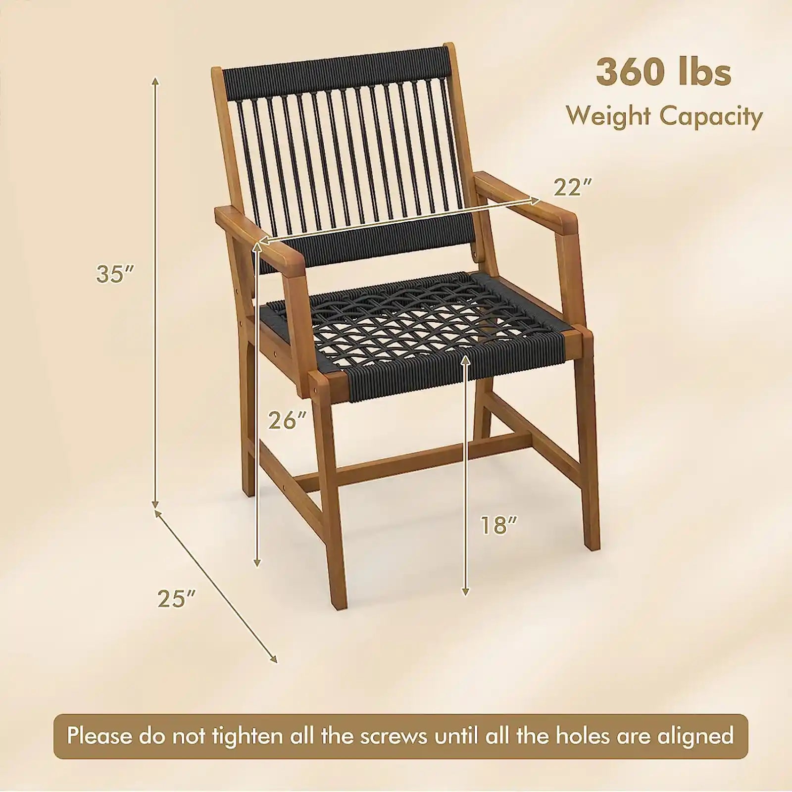 Outdoor Acacia Wood Dining Chairs Set of 4, All-Weather Rope Woven Patio Chairs with Armrests, Outdoor Armchairs for Patio, Lawn, Garden, Backyard