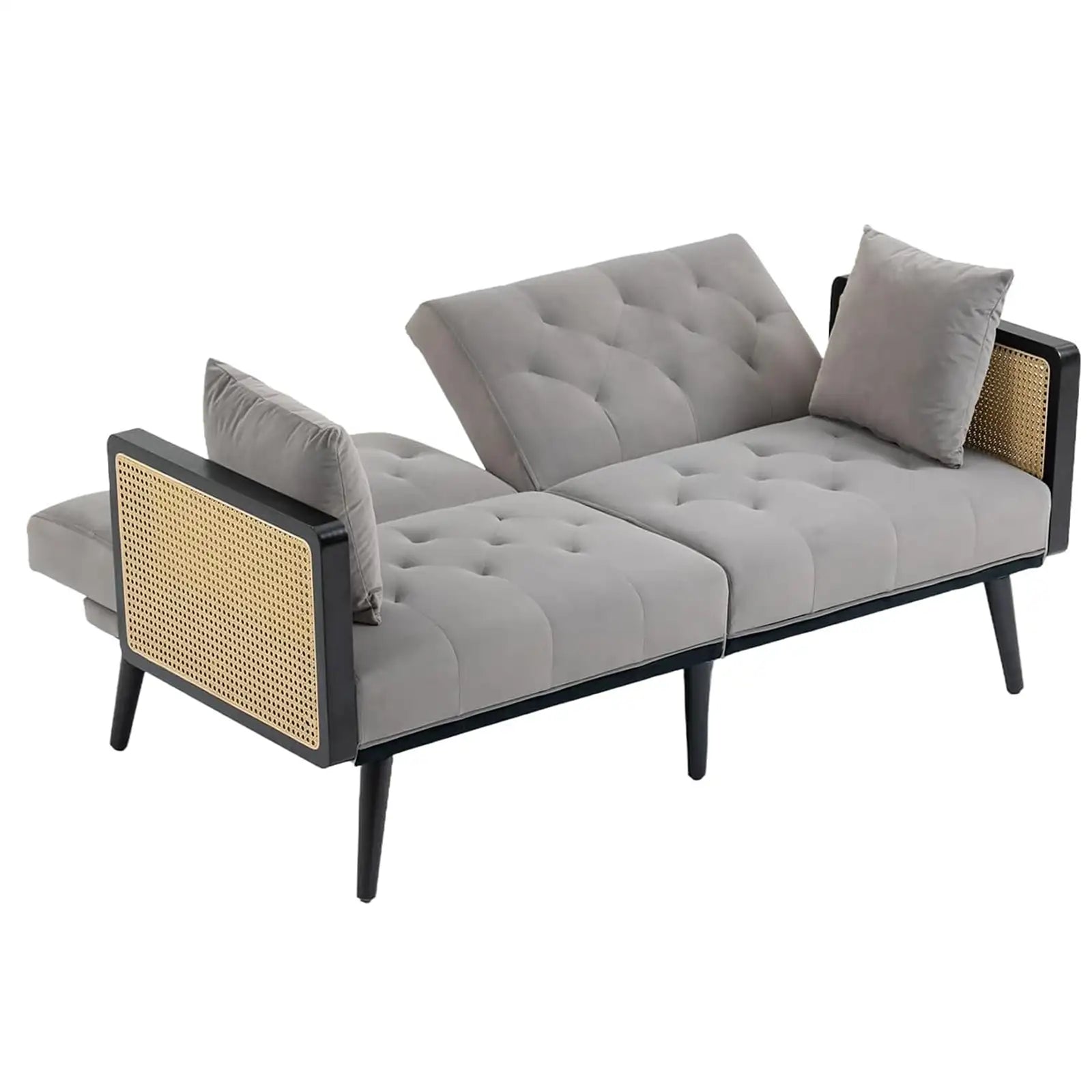 Sofá capitoné de ratán, sofá cama de lino moderno, sofá de dos plazas tapizado cómodo y grande