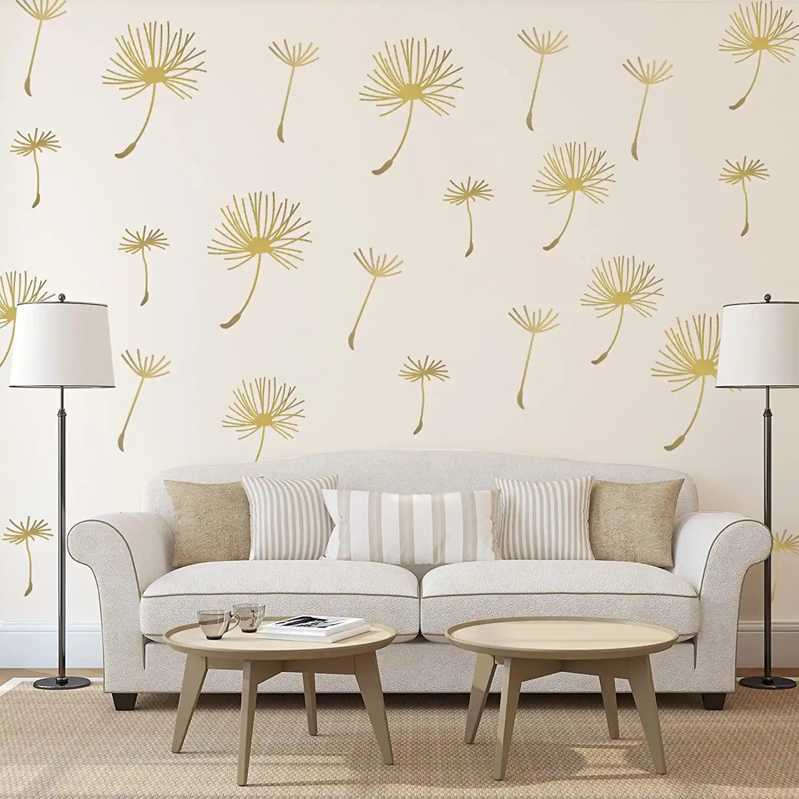 66 Pcs Wall Decals Peel and Stick Dandelion Wall Stickers Metallic Flower Murals Floral Wall Decor Sticker Wall Art Stickers for Bedroom Bathroom Living Room Nursery Office Decor