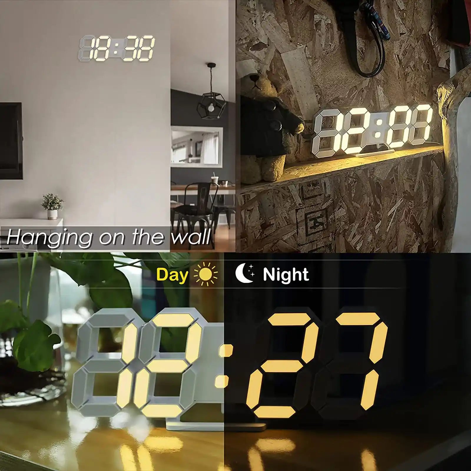 Digital Clock 3D LED Wall Clock 9.7" Bedside Clock for Bedroom Living Room Office Classroom Night Light Auto/Custom Brightness, Temperature, Remote Control