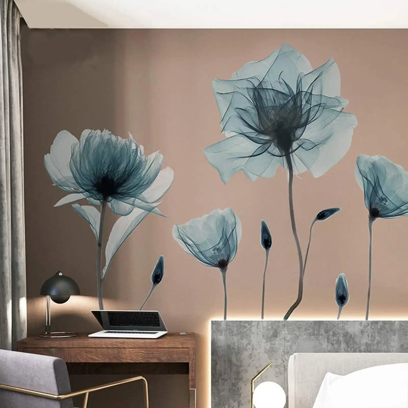 Blue Flower Wall Decals Wall Stickers Peel and Stick Removable Decal Stick DIY Wall Art Home Wall Decor for Bedroom Living Room Bathroom Wall Decaoration