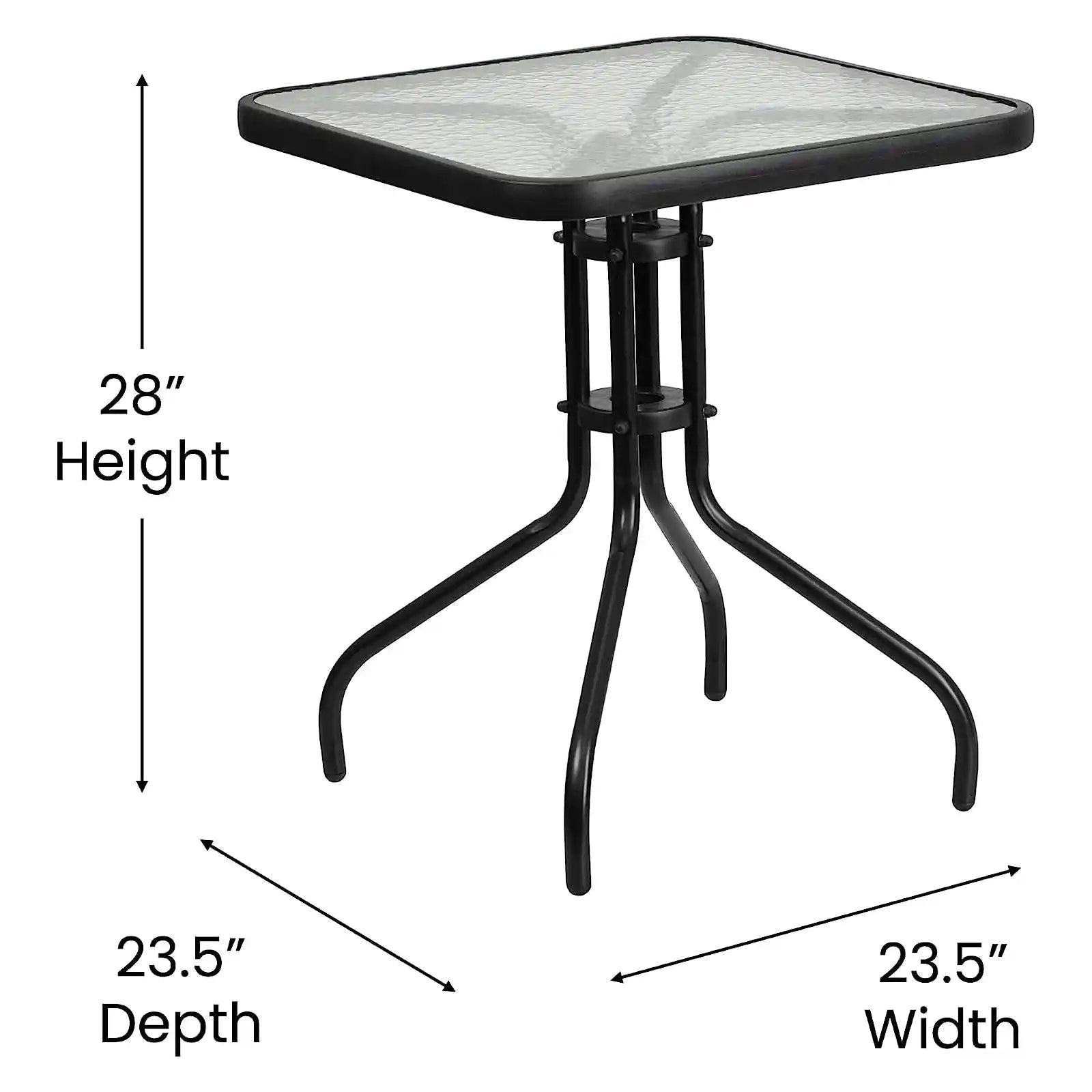 31.5'' or 23.5" Square Tempered Glass Metal Table