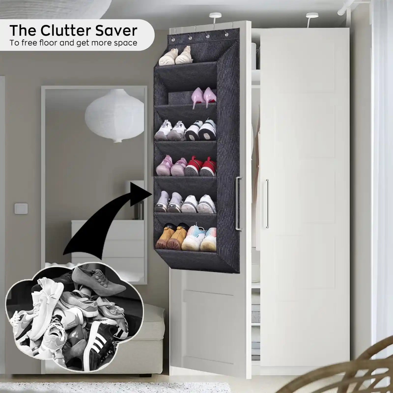 Shoe Rack for Door with Large Deep Pocket, Hanging Door Shoe Organizer for Closet Hanger, Dorm and Narrow Door Storage Shoe Holder