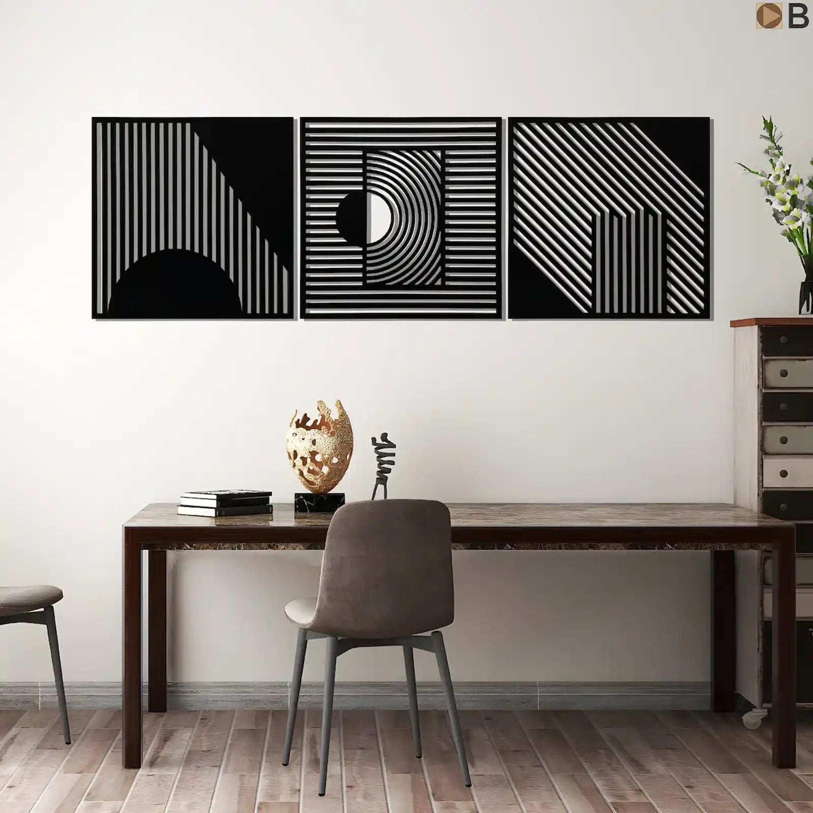 Abstract wood wall art decor, 3 piece geometric wooden wall decoration, Extra large geometric wall art, Abstract triptych wood wall panels