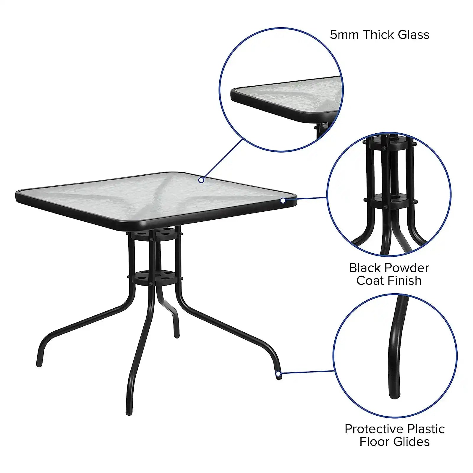 31.5'' or 23.5" Square Tempered Glass Metal Table