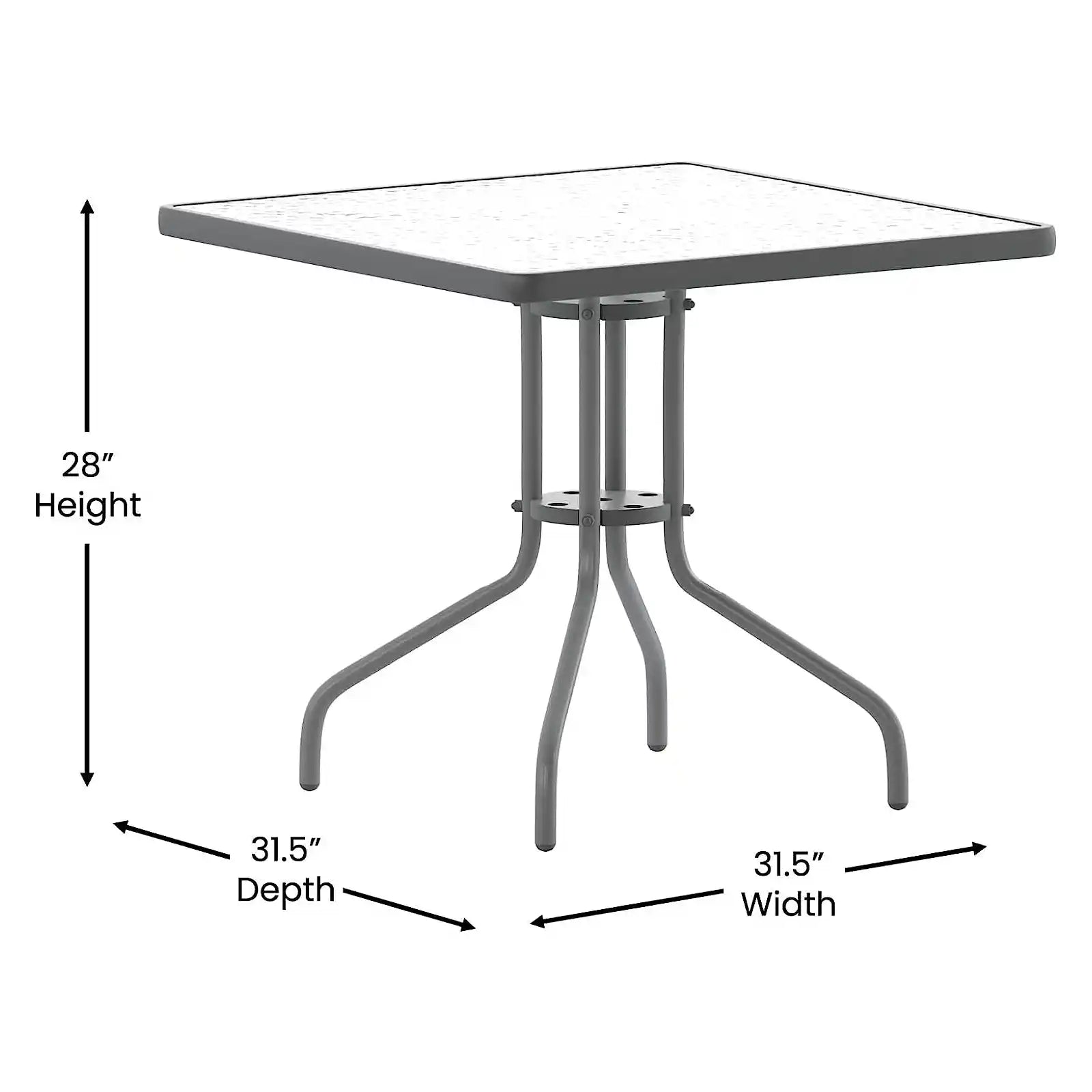 31.5'' or 23.5" Square Tempered Glass Metal Table