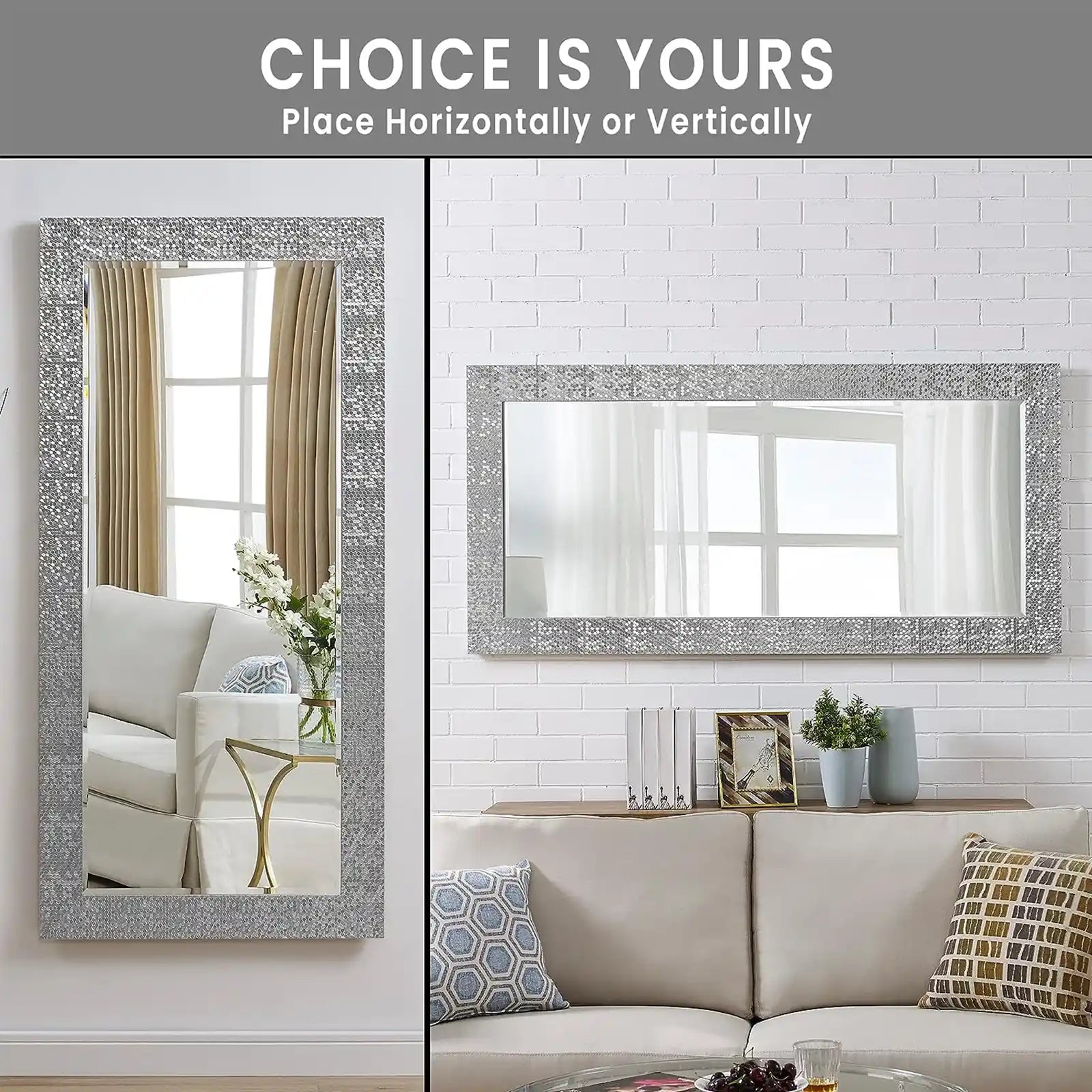 Mosaic Style Full Length Mirror, Wall Mirror, Floor Mirror, 65.5 x 31.5 Inch