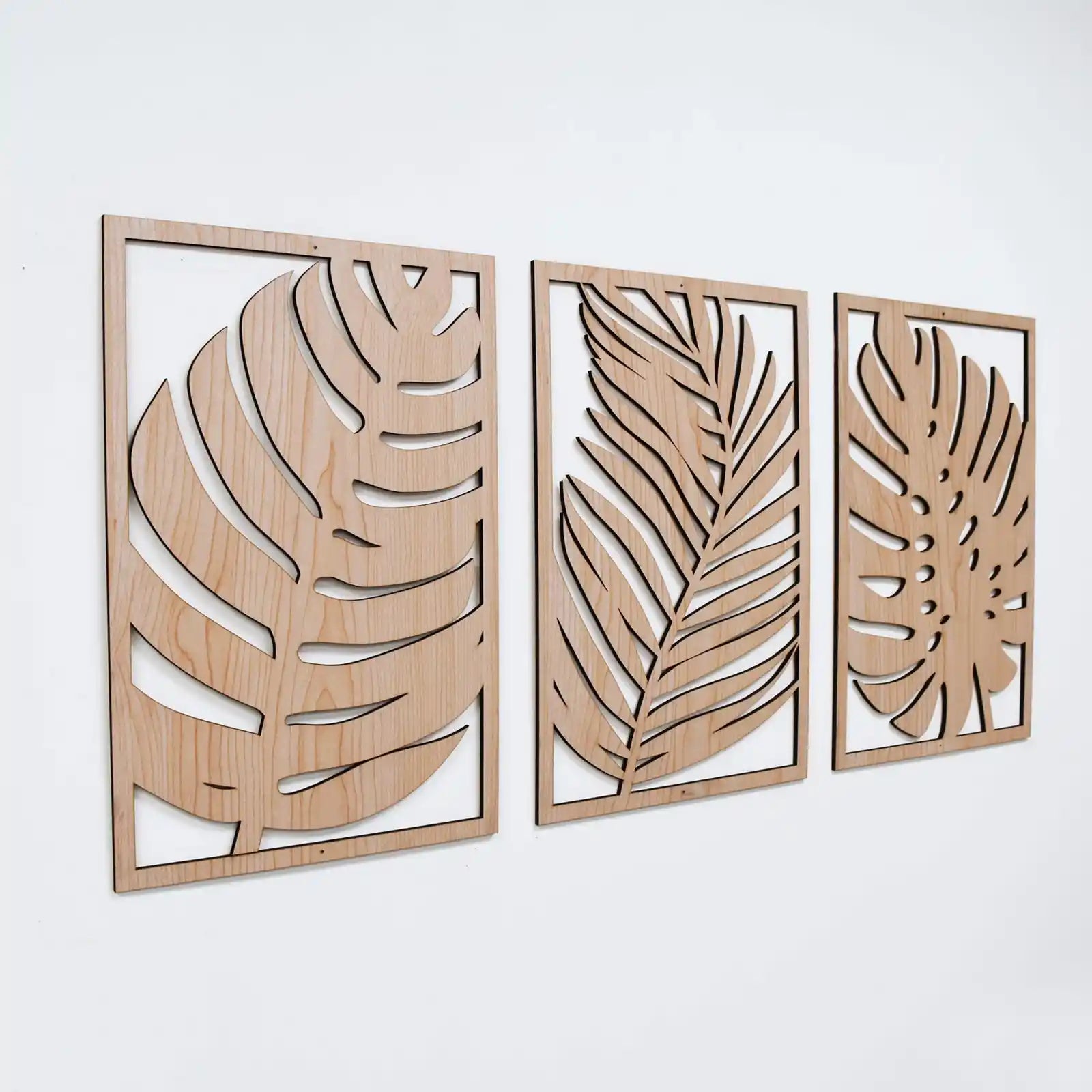 Tropical Leaves Wood Wall Art, 3 Panel Set, Monstera Wooden Leaf Wall Decor, Plant Themed Artwork, Boho, Modern Farmhouse Gift