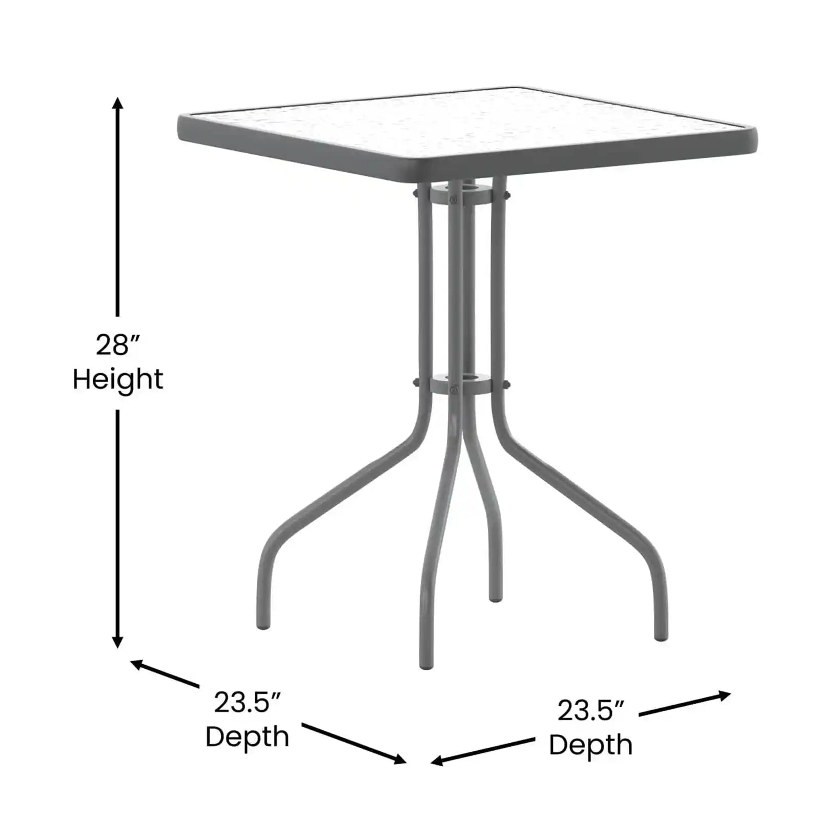 31.5'' or 23.5" Square Tempered Glass Metal Table