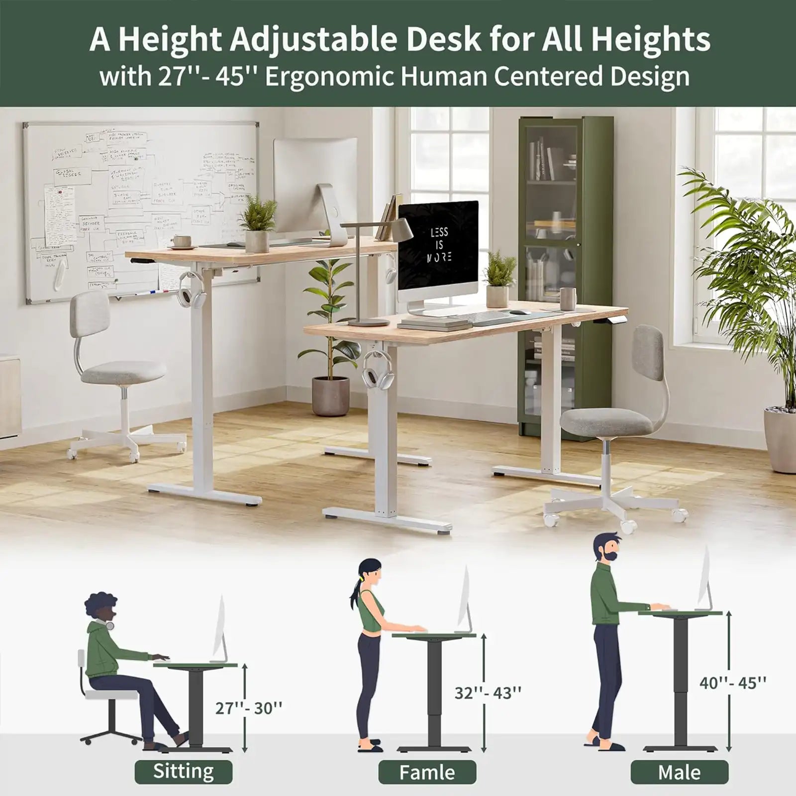 Electric Standing Desk, 55 x 24 Inches Height Adjustable Stand up Desk, Sit Stand Home Office Desk, Computer Desk