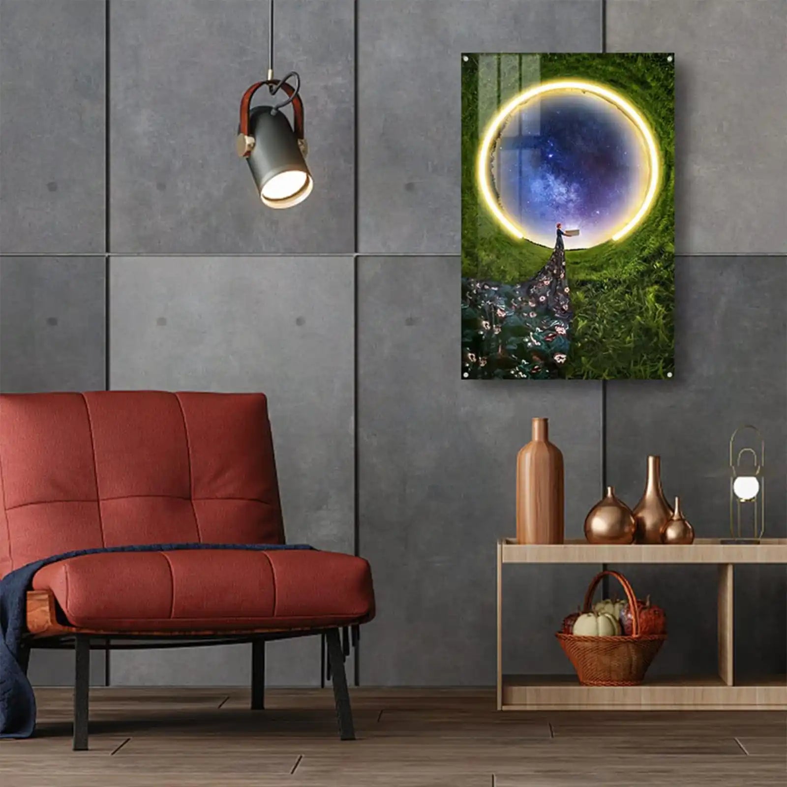 Wall Art for Living Room Frameless Glass Starry Sky Painting With LED Light for Wall Decor The Earth Space and Beauty Girl Create Modern Vibes for Home, Office, Bedroom, Coffe Shop Ready to Hang