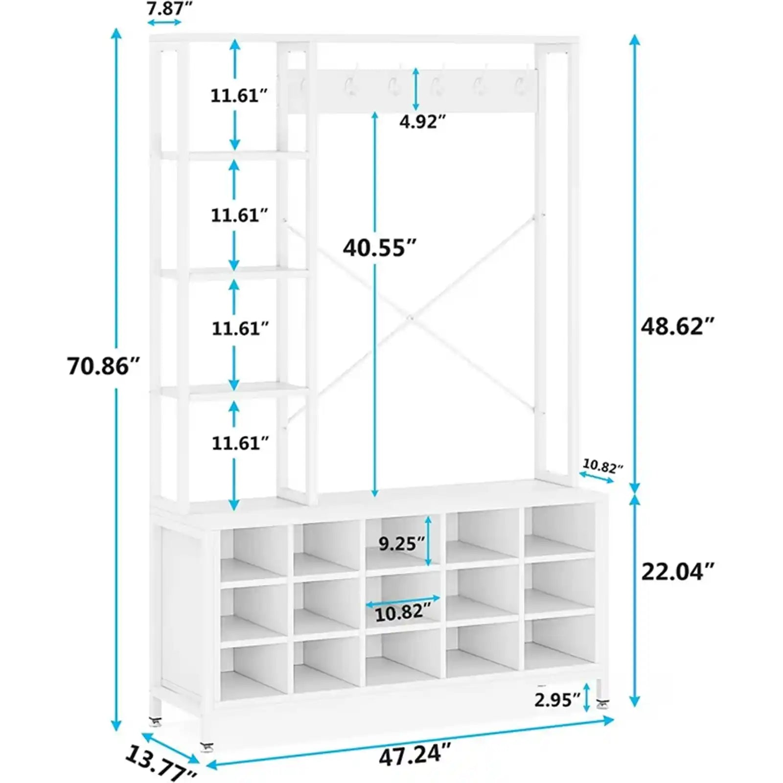 Árbol de entrada con banco para zapatos y perchero, banco de vestíbulo moderno con almacenamiento para zapatos y ganchos para perchero, blanco