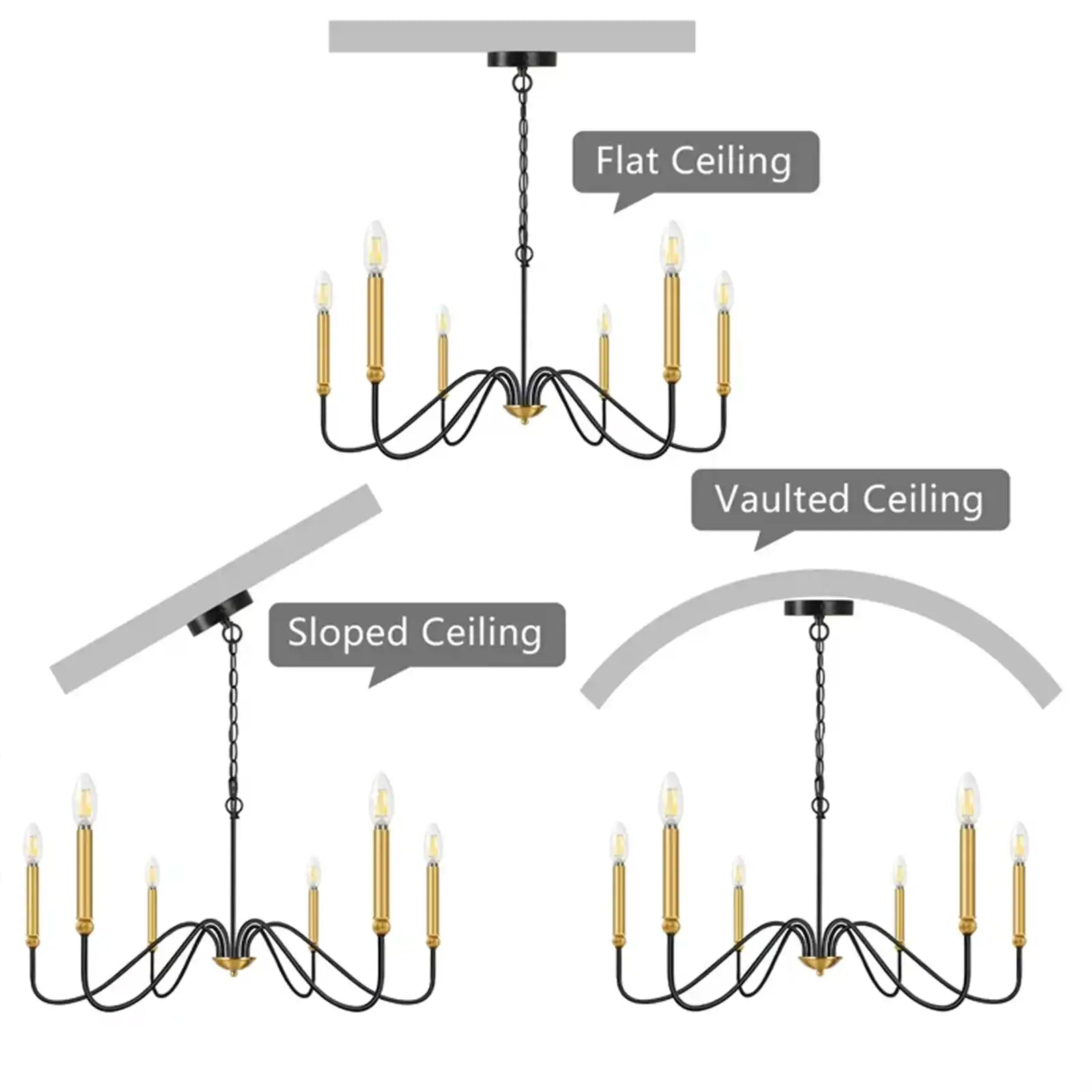 Lámpara de araña de 6 luces, iluminación industrial de hierro, lámpara colgante de vela clásica regulable para comedor, dormitorio, cocina, isla 