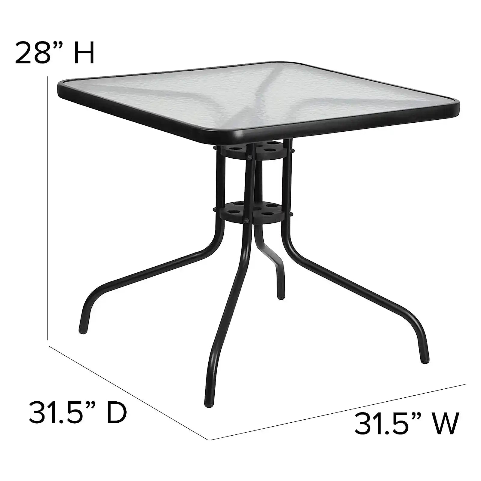 31.5'' or 23.5" Square Tempered Glass Metal Table