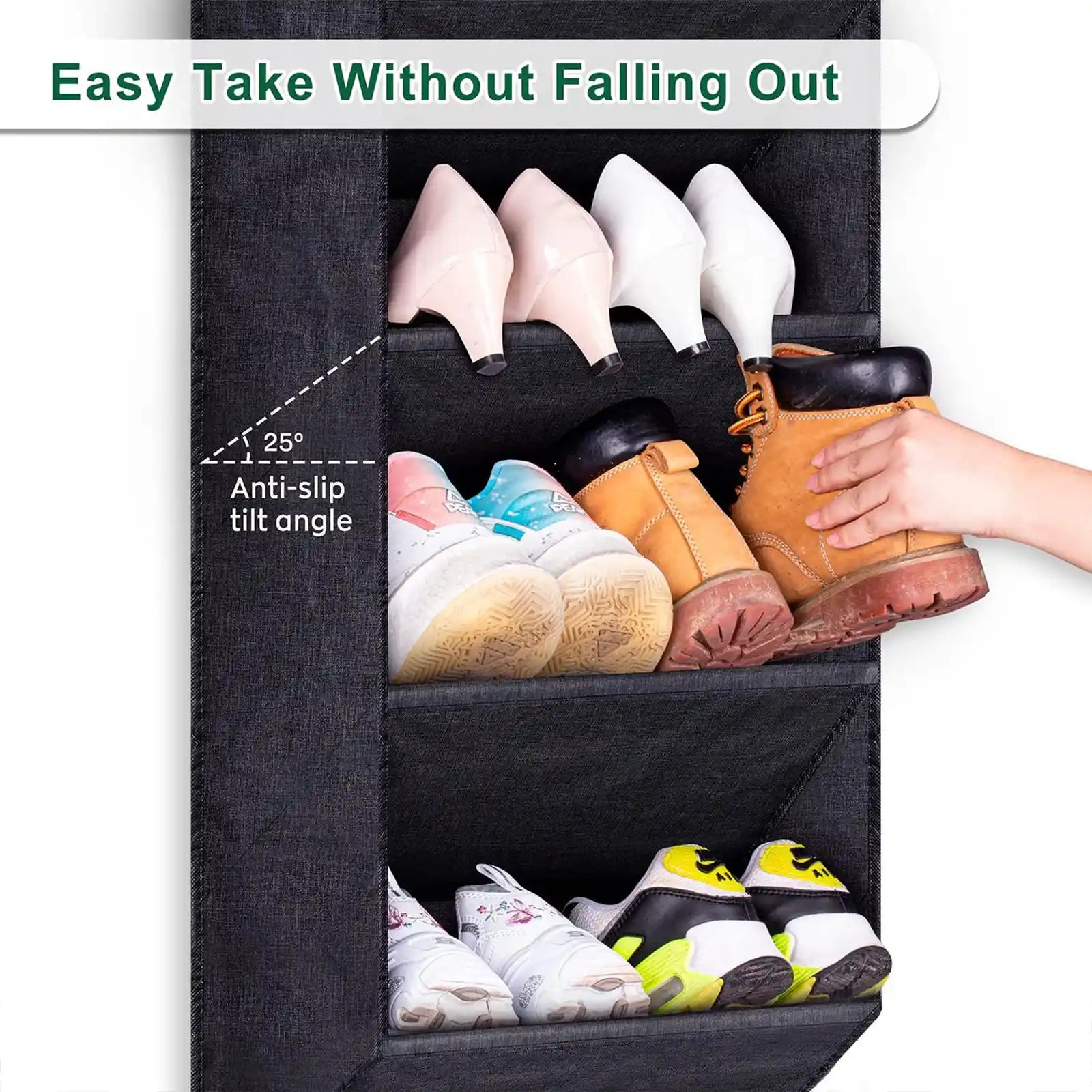 Over the Door Shoe Rack for Closet, Short Hanging Shoe Organizer with Large Deep Pockets, Narrow Door Shoe Storage for Boots in RV, Dorm