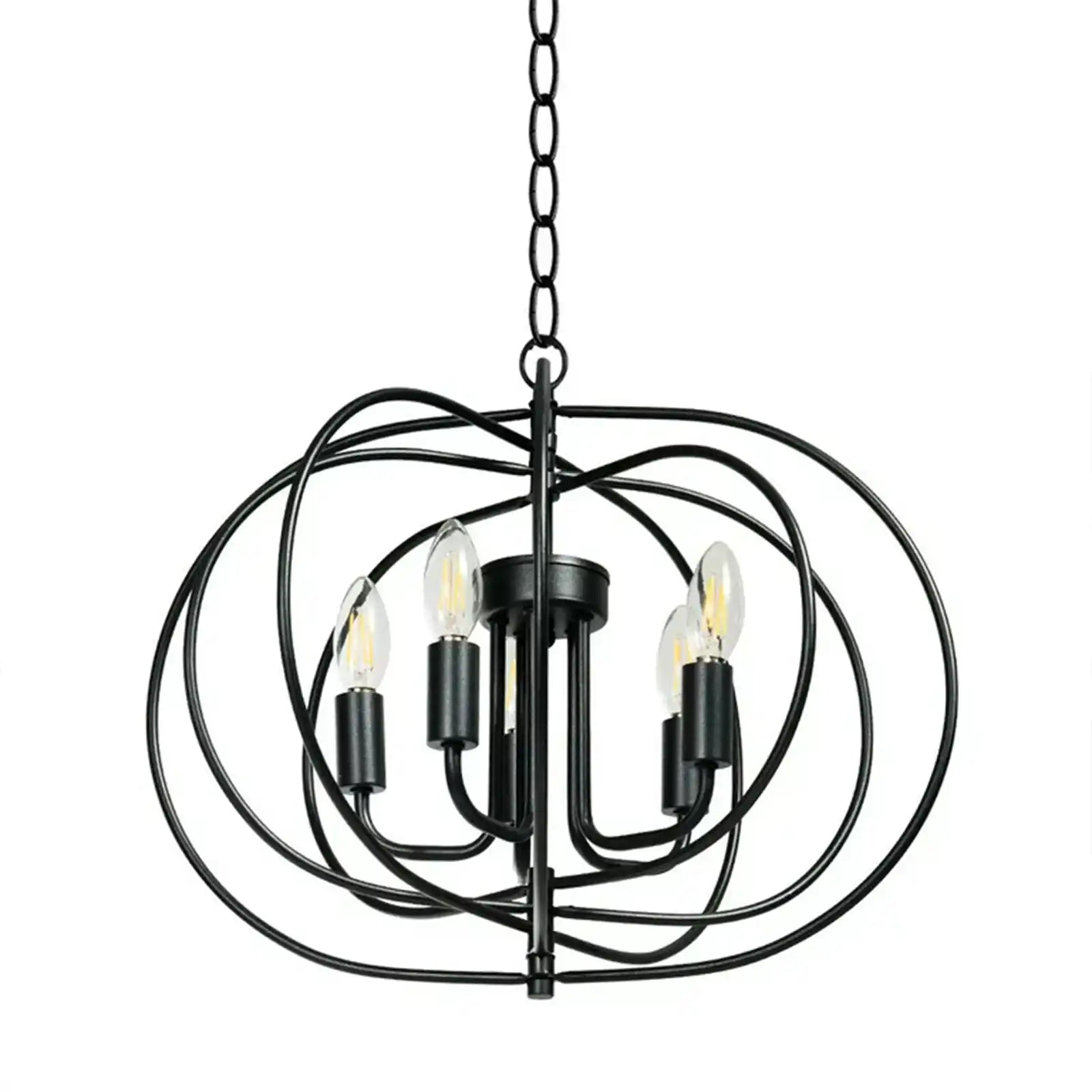 16'' 5-Light Metal Pendant Chandelier w/ Iron Chain Pivoting Interlocking Rings