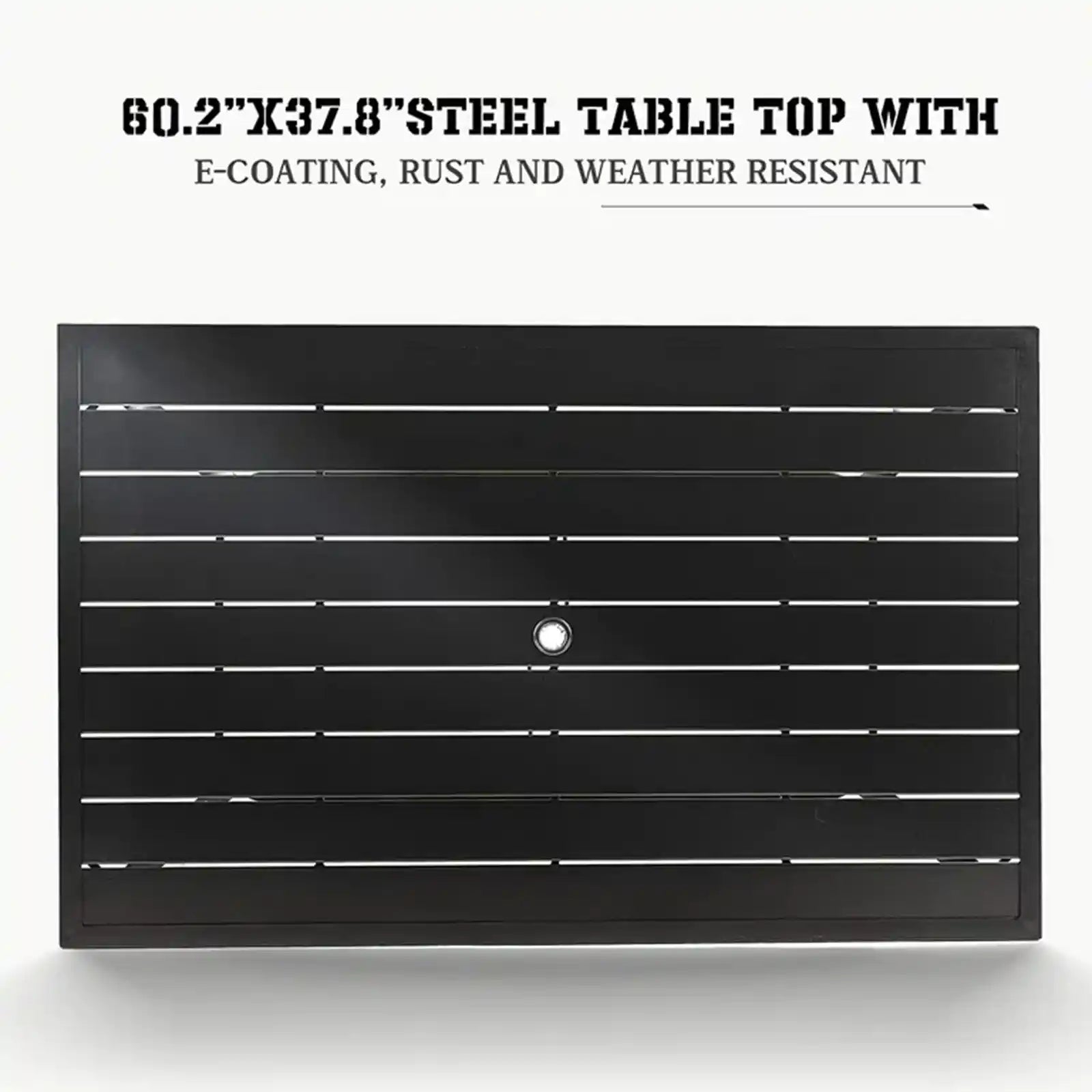 Outdoor Dining Table Patio Steel Slat Rectangle Table for 6-Person with Umbrella Hole