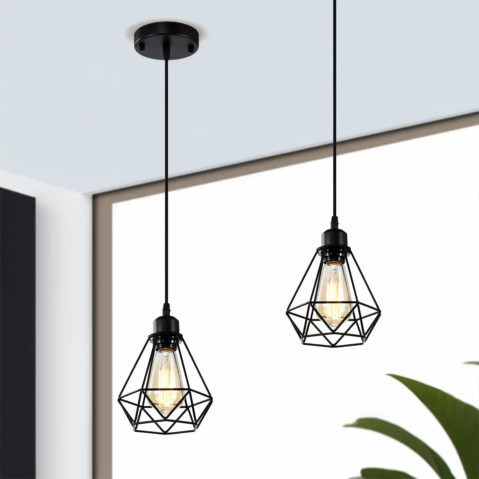 Luces colgantes negras, paquete de 2 lámparas colgantes industriales, iluminación colgante para cocina, comedor, dormitorio