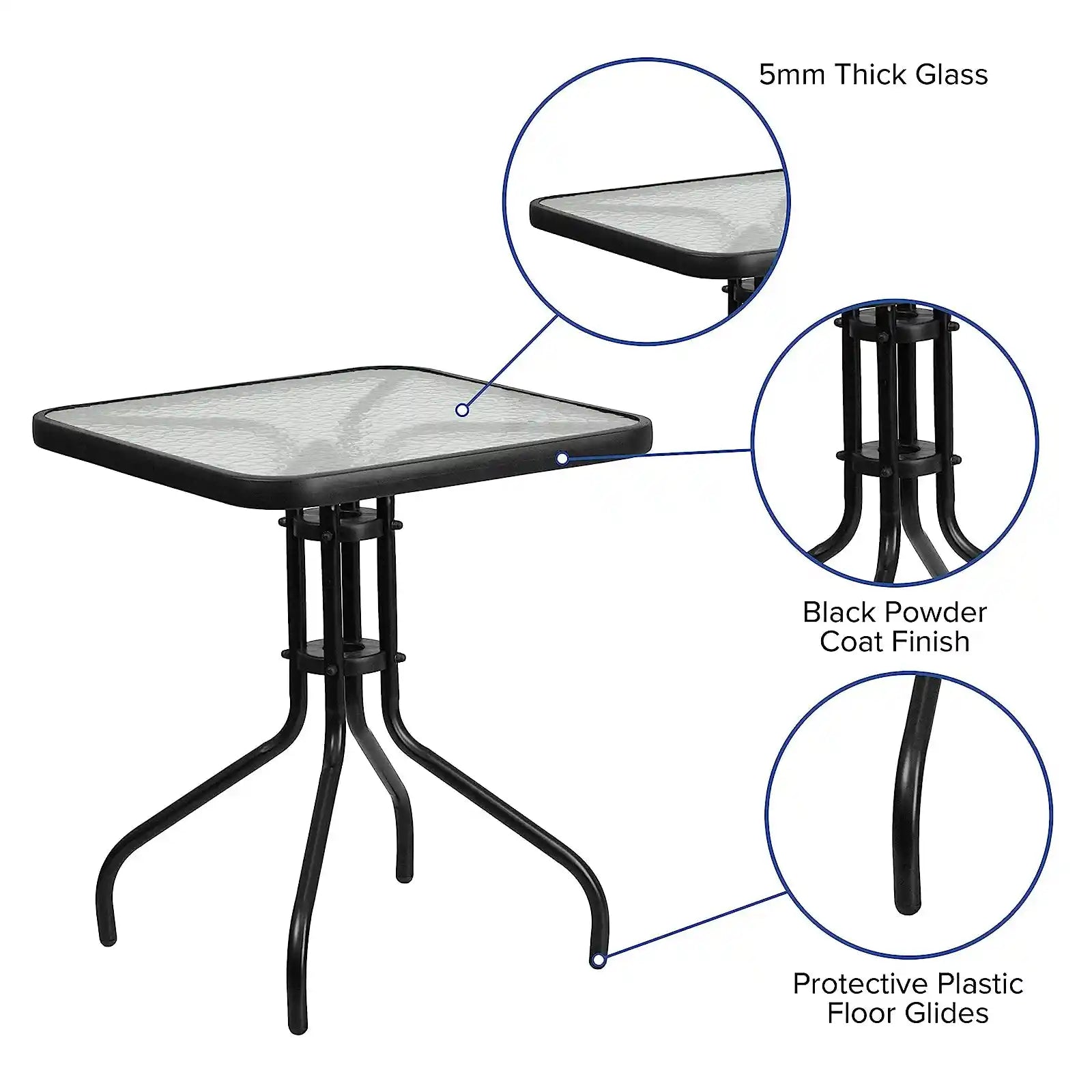 31.5'' or 23.5" Square Tempered Glass Metal Table