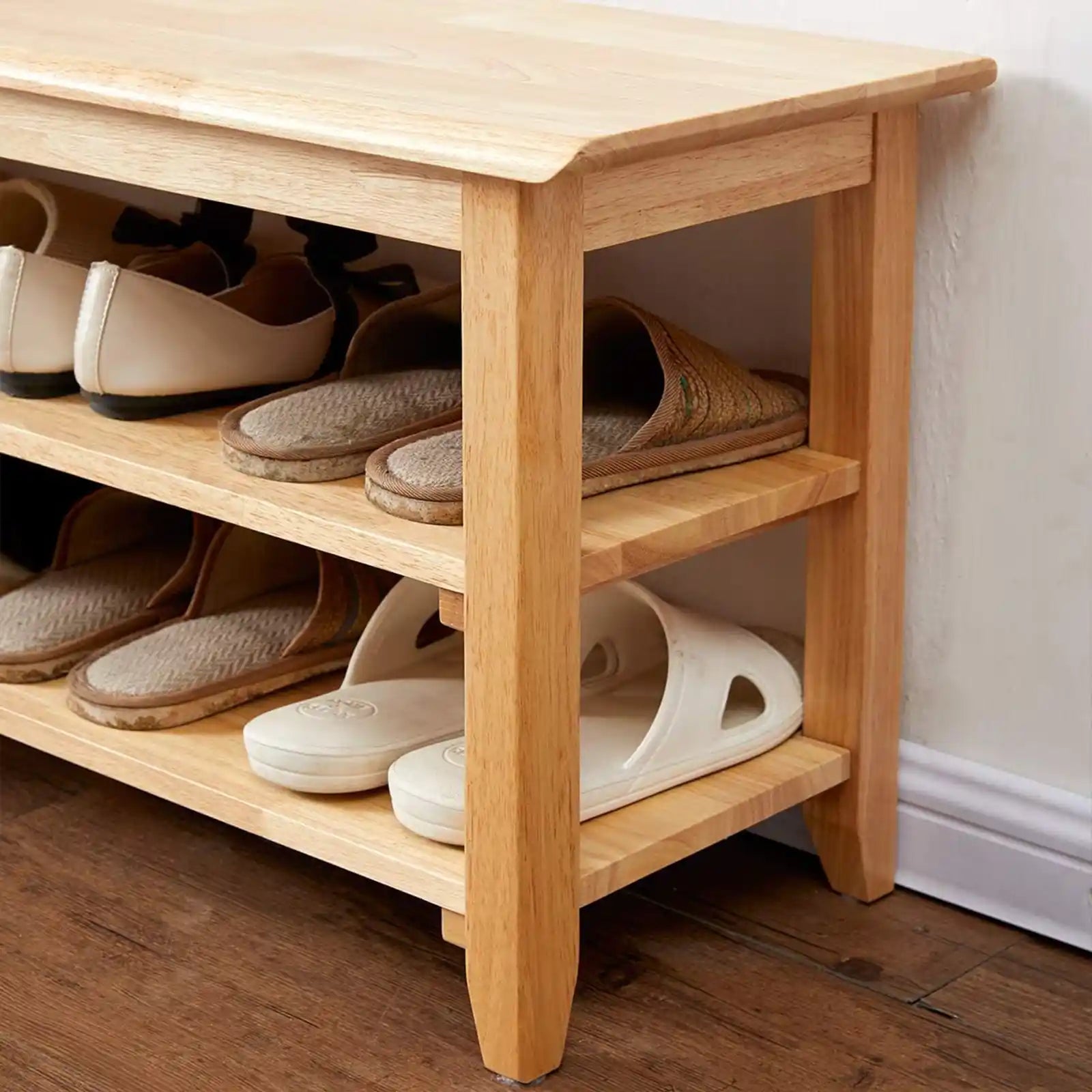 Storage Bench Wooden Shoe Bench Simple Style Wood Entryway Bench Shoe Rack