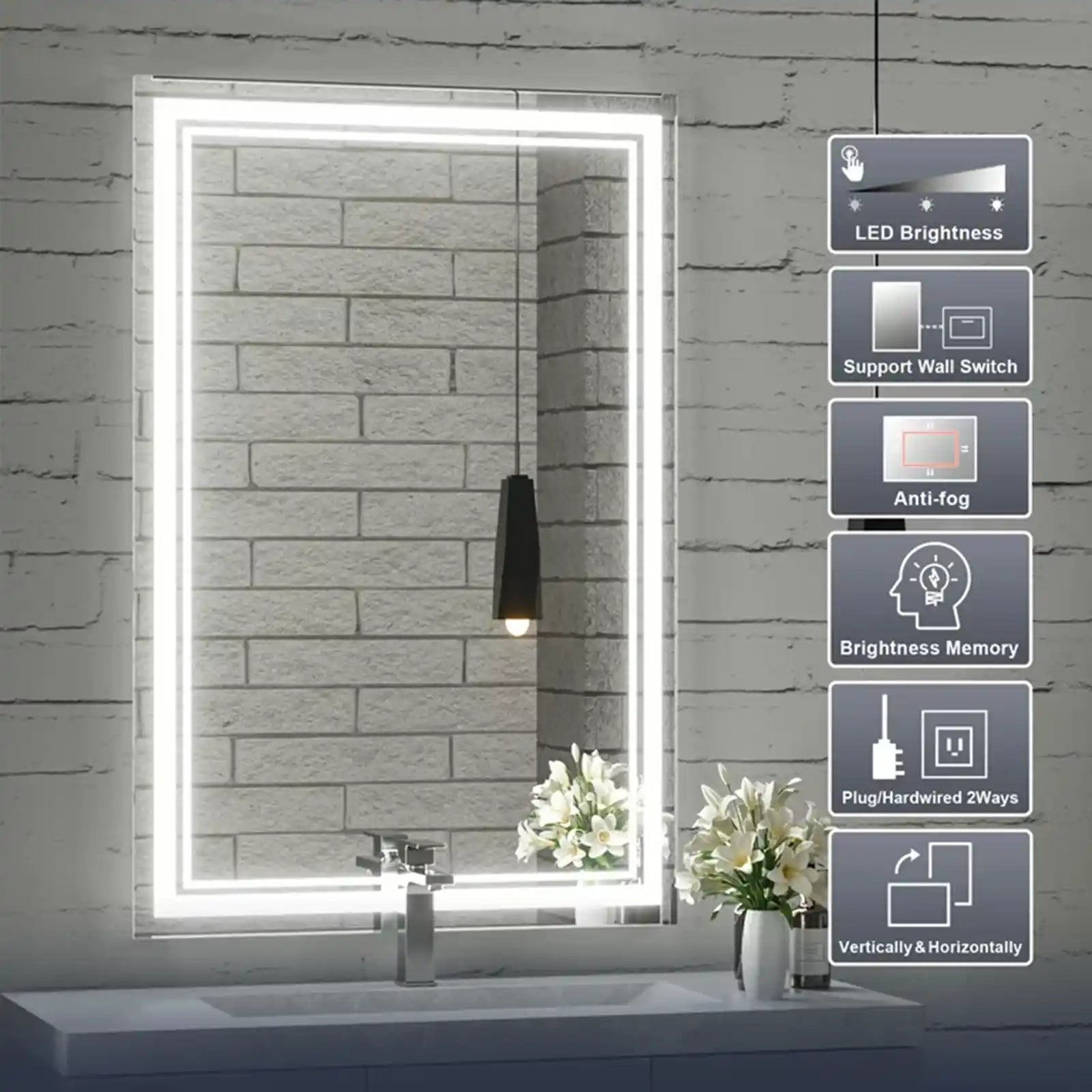 LED Bathroom Mirror with Lights, Bathroom Vanity Mirror, Wall Mounted Mirror, LED Makeup Mirror