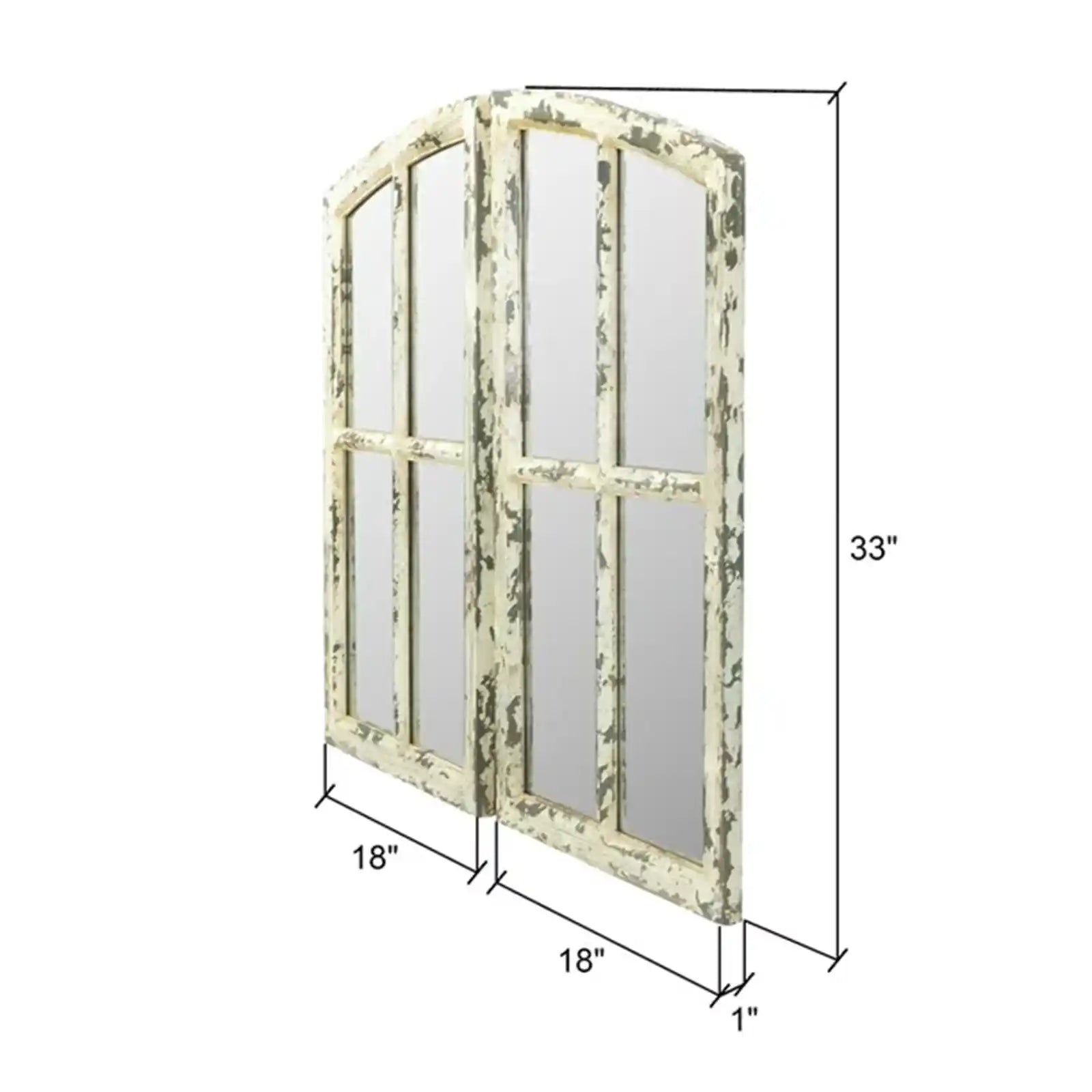 Arch Window Pane Mirrors Walnut 33" x 18" (Set of 2)