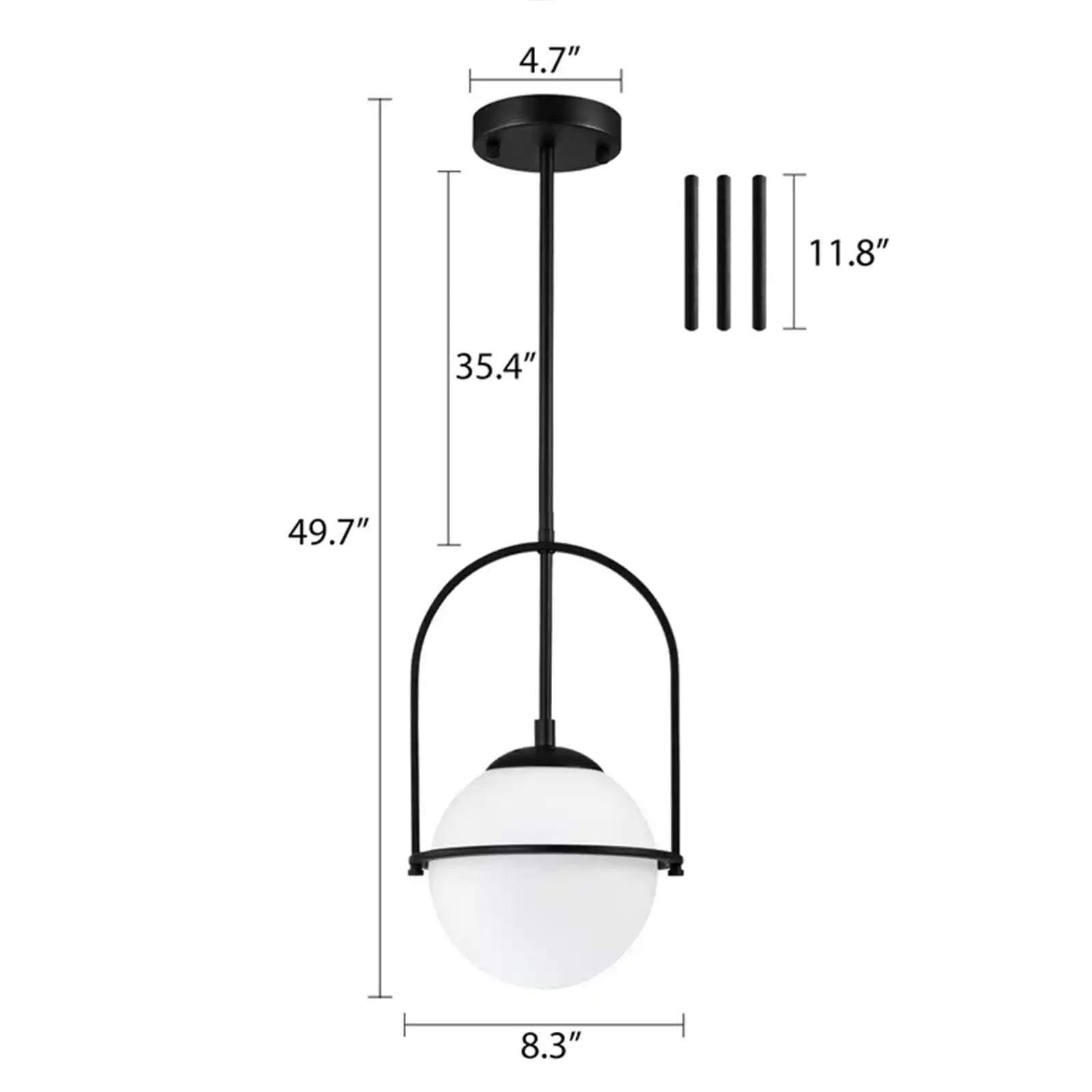 Lámparas colgantes negras, luces colgantes con forma de globo de cristal, lámpara colgante moderna de mediados de siglo, iluminación colgante blanca crema para isla de cocina