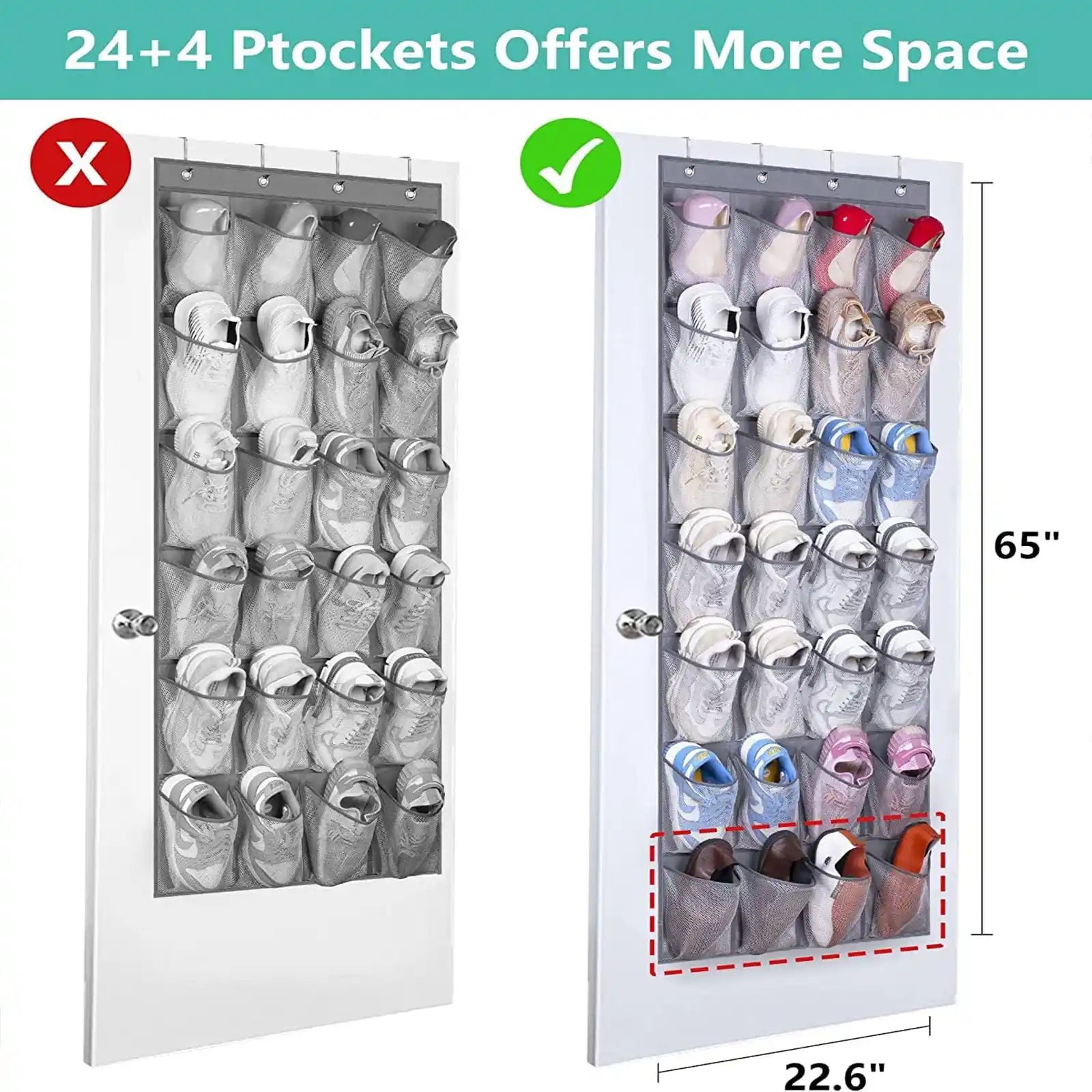 28 Large Pockets Hanging Shoe Organizer Over The Door Shoe Rack for Closet Door Storage Mesh Shoe Holder Hanger
